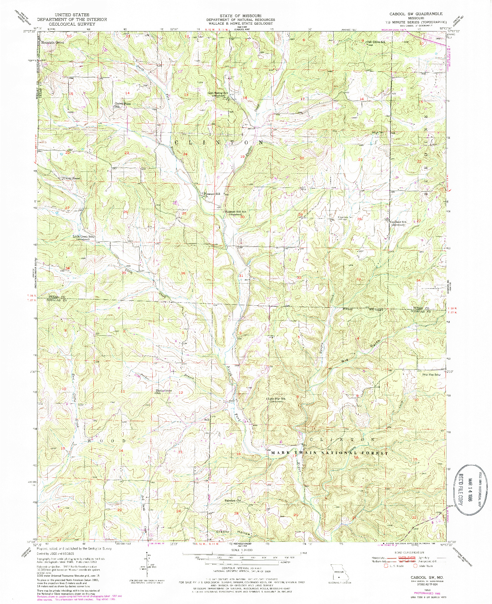 USGS 1:24000-SCALE QUADRANGLE FOR CABOOL SW, MO 1950