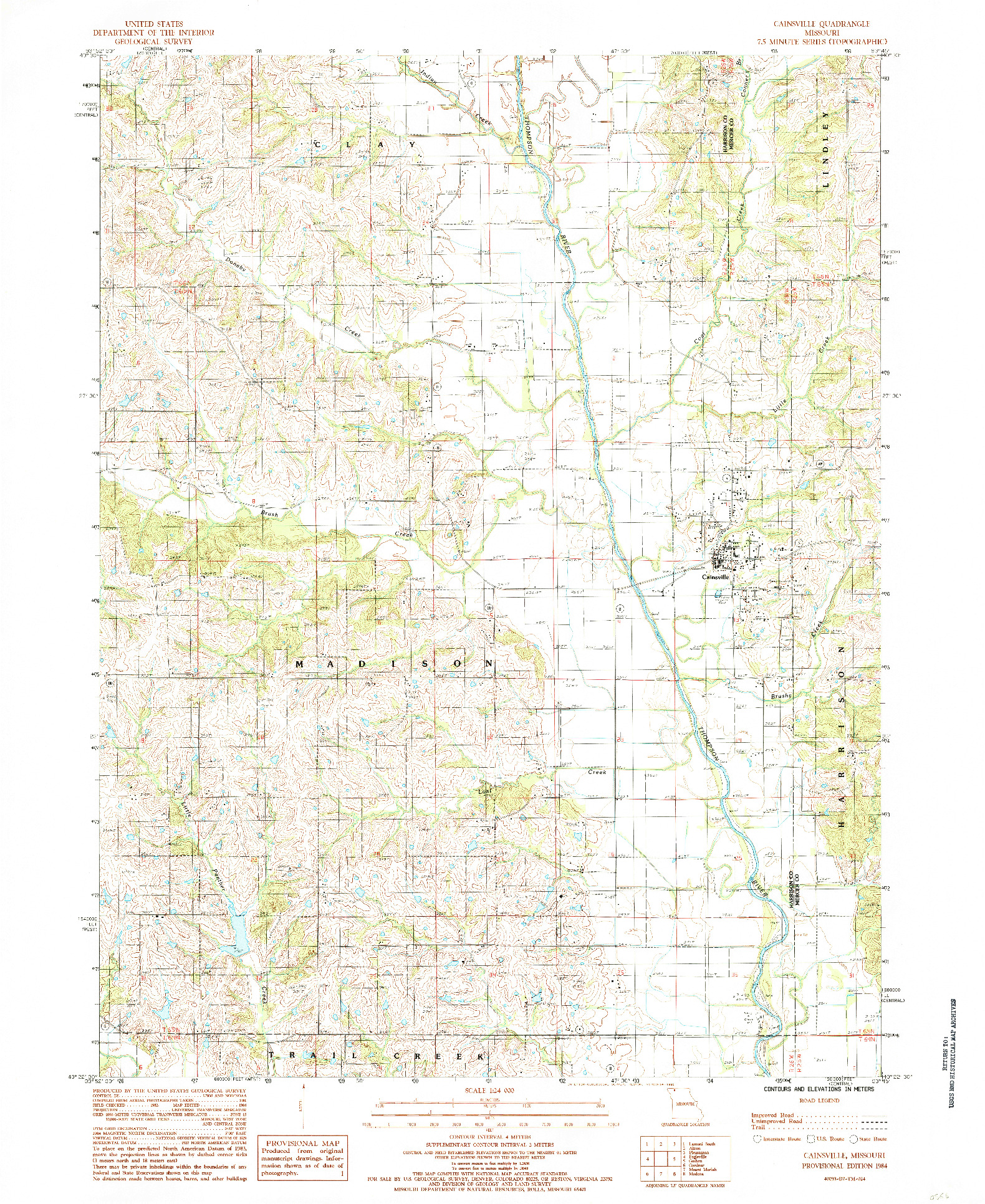USGS 1:24000-SCALE QUADRANGLE FOR CAINSVILLE, MO 1984