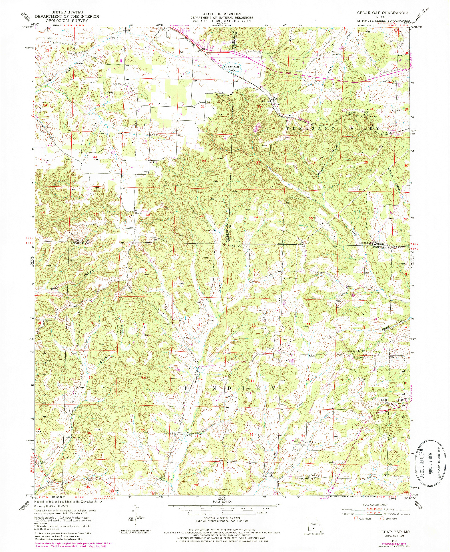 USGS 1:24000-SCALE QUADRANGLE FOR CEDAR GAP, MO 1951