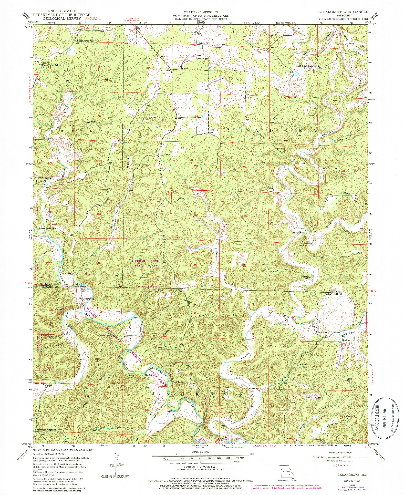 USGS 1:24000-SCALE QUADRANGLE FOR CEDARGROVE, MO 1951