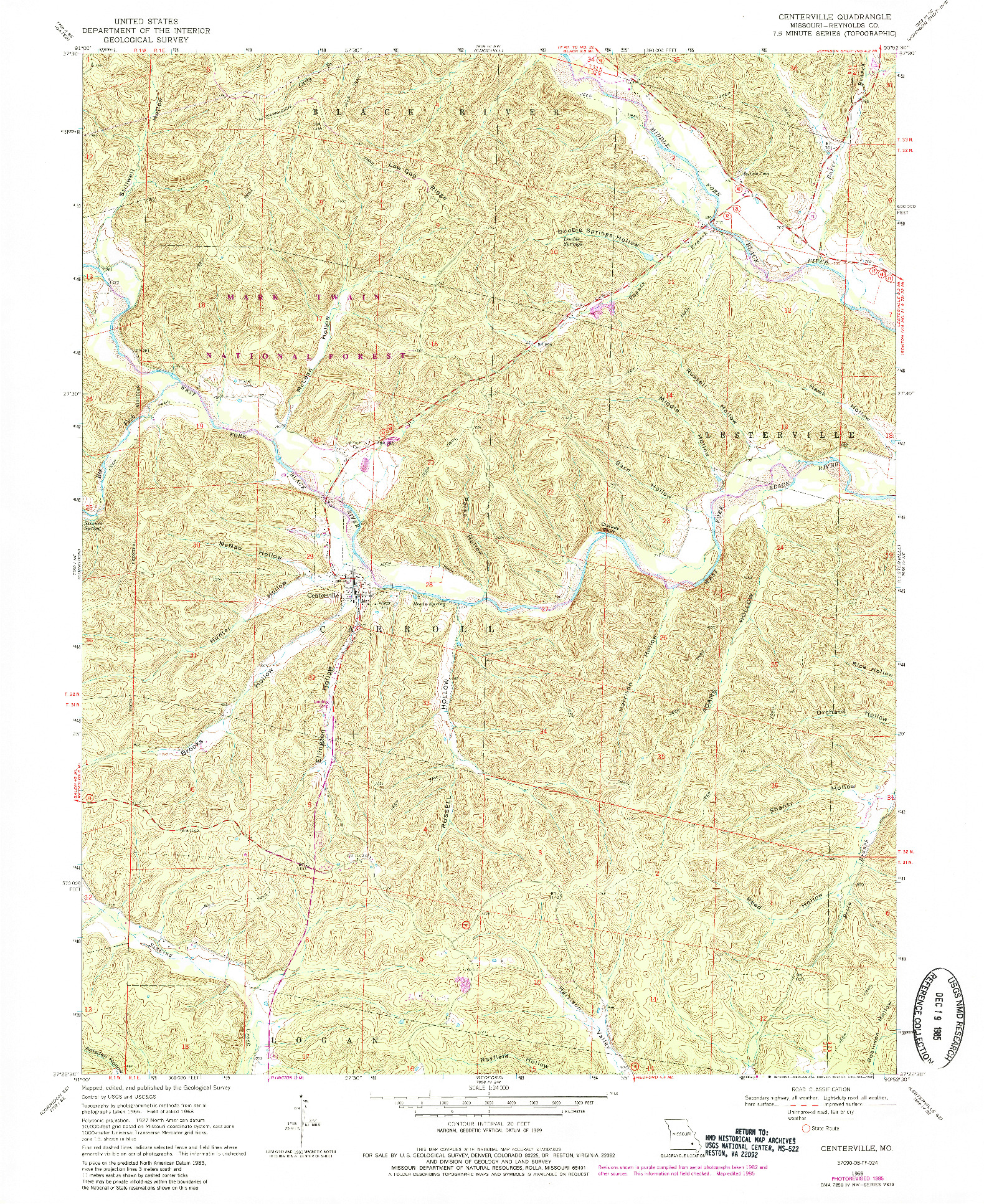 USGS 1:24000-SCALE QUADRANGLE FOR CENTERVILLE, MO 1968