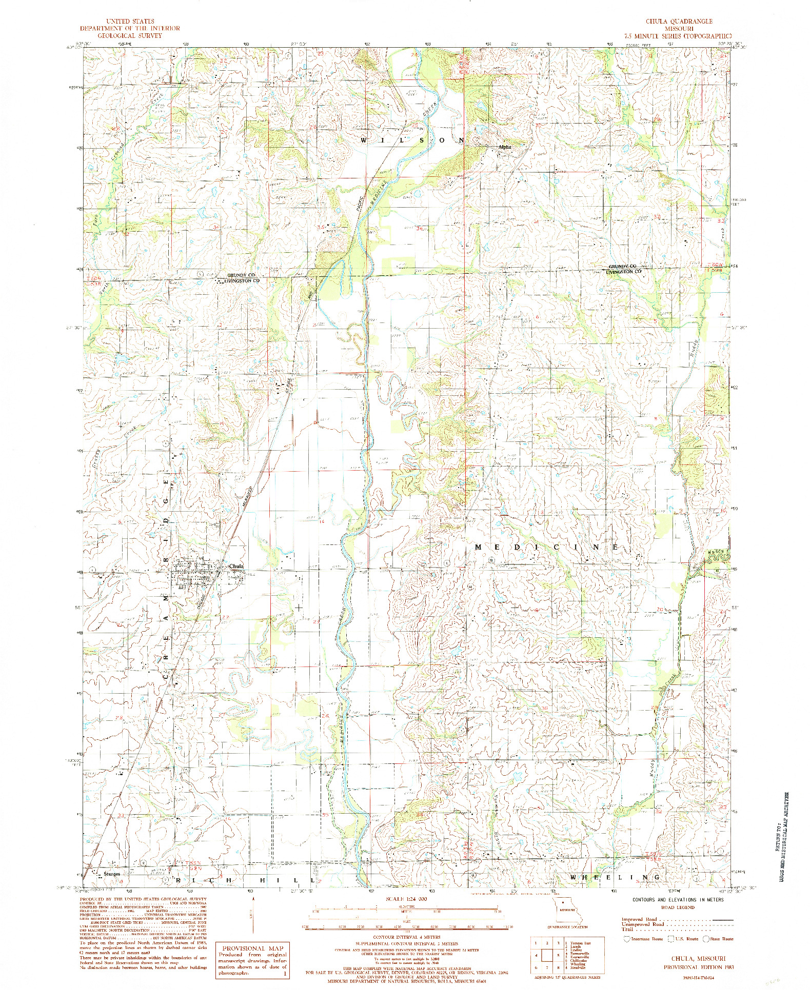 USGS 1:24000-SCALE QUADRANGLE FOR CHULA, MO 1983