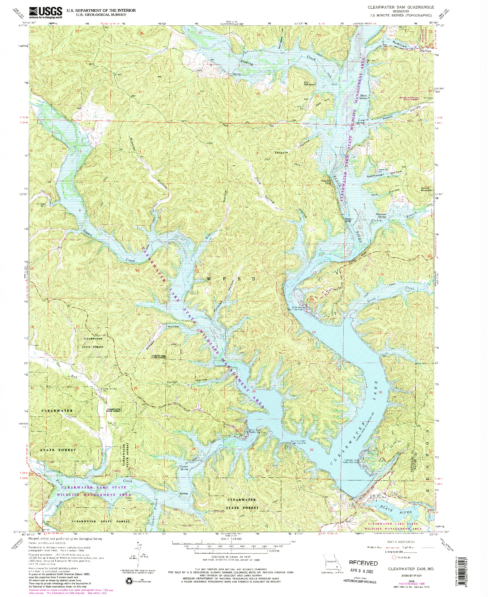 USGS 1:24000-SCALE QUADRANGLE FOR CLEARWATER DAM, MO 1968