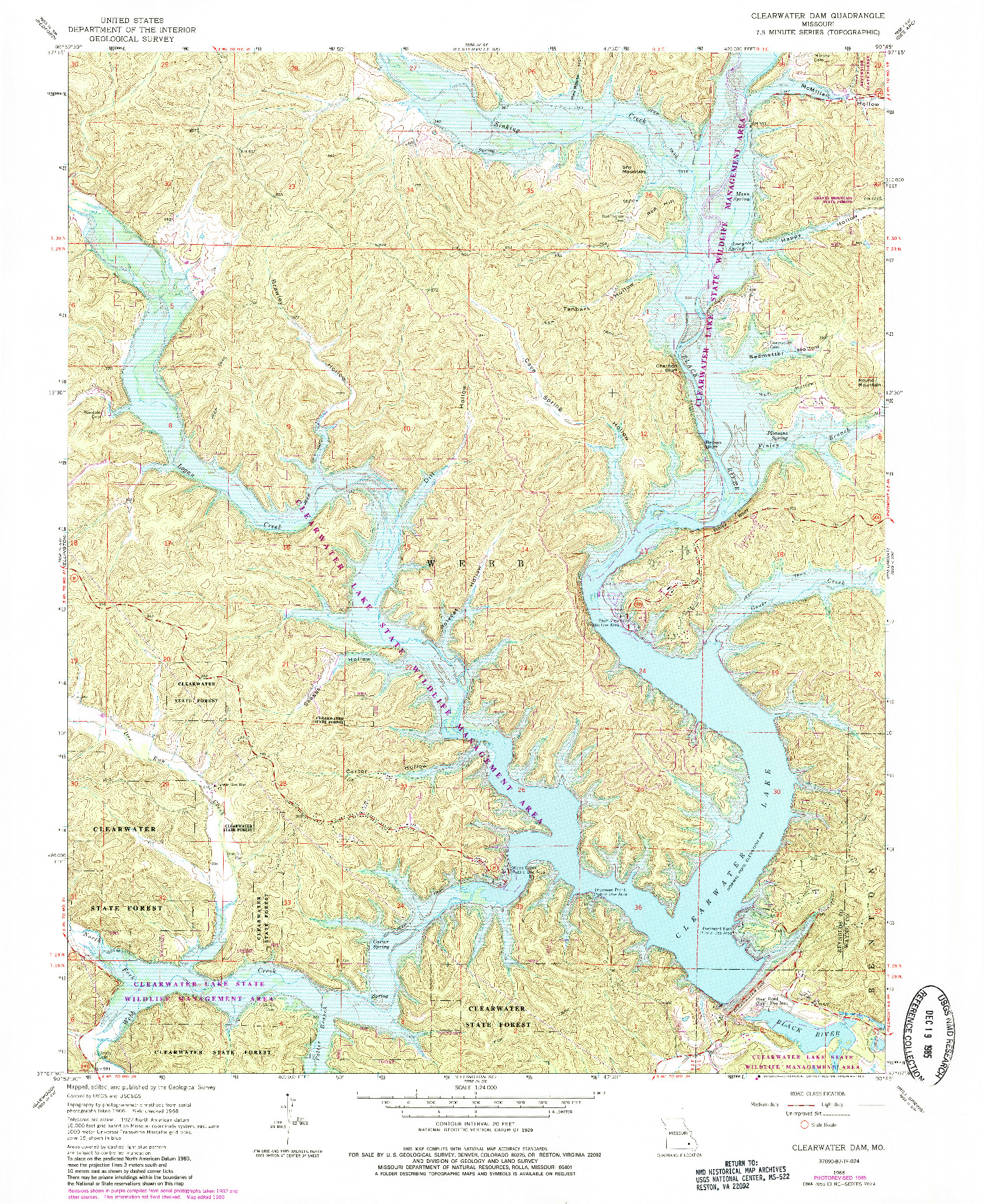 USGS 1:24000-SCALE QUADRANGLE FOR CLEARWATER DAM, MO 1968