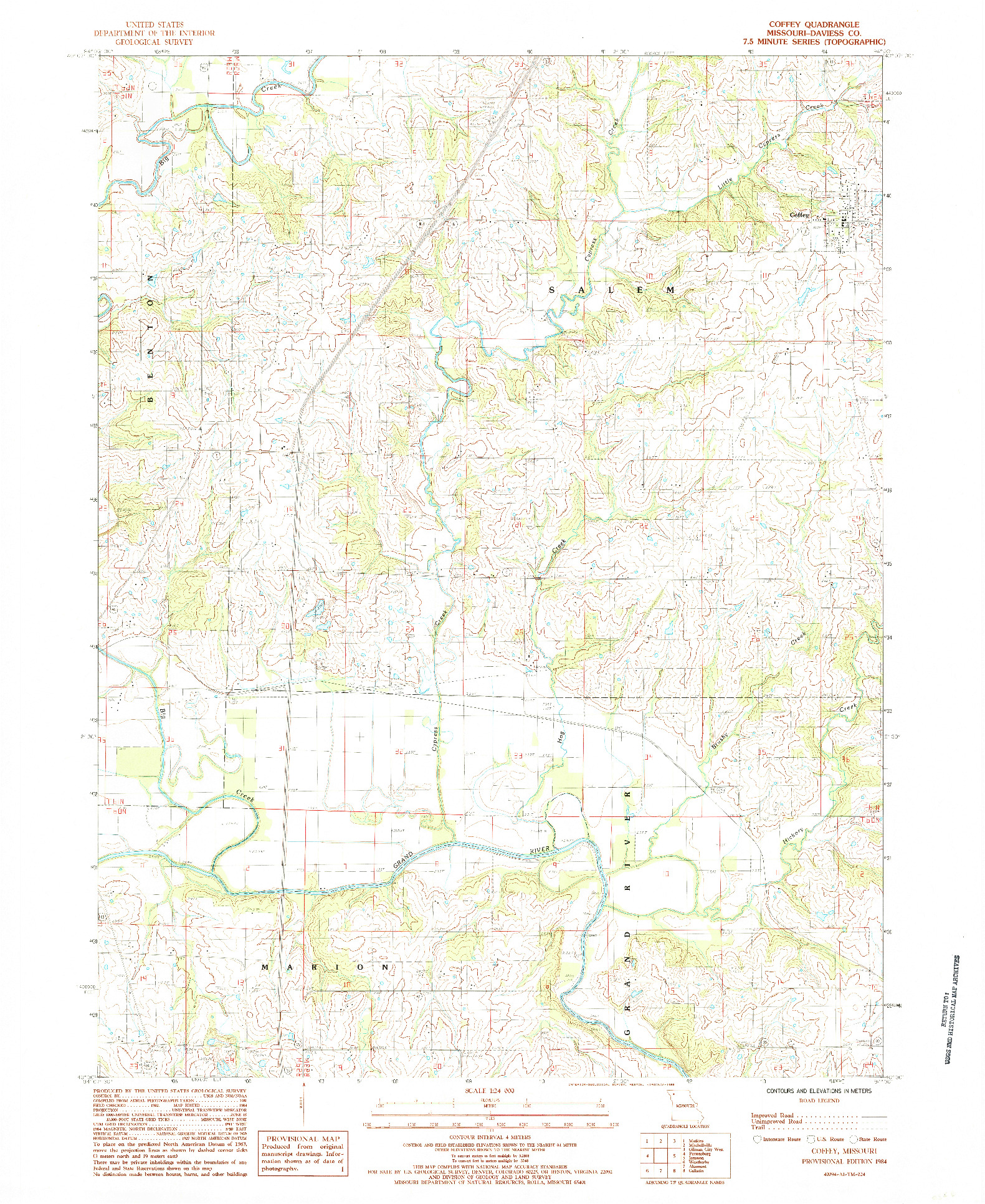 USGS 1:24000-SCALE QUADRANGLE FOR COFFEY, MO 1984