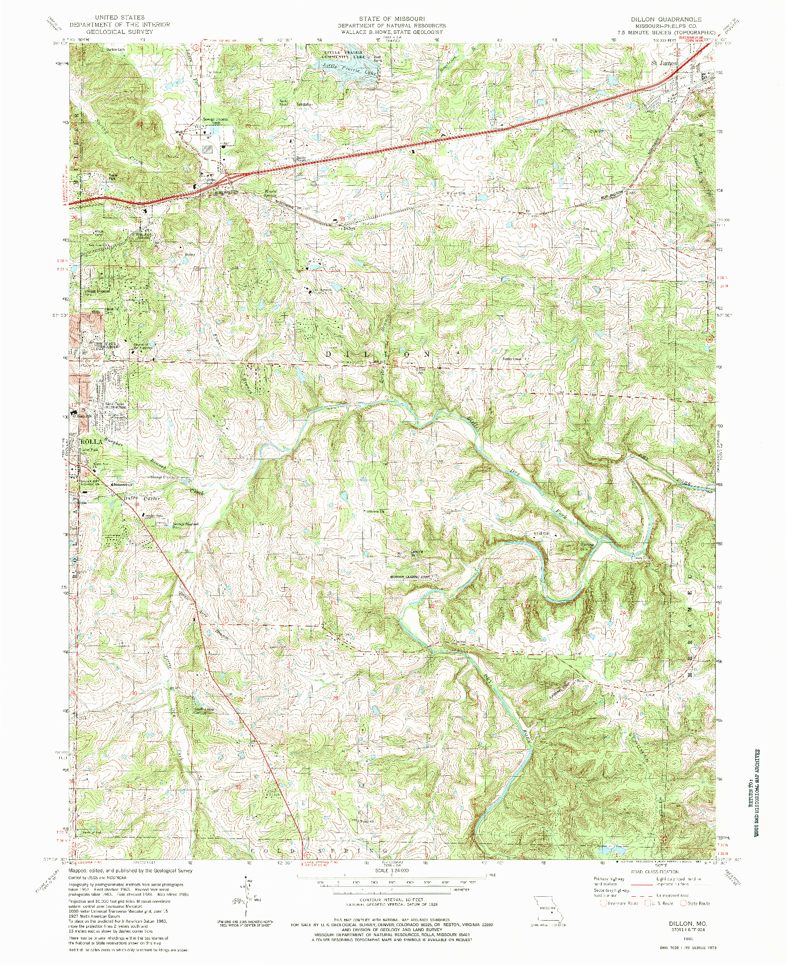 USGS 1:24000-SCALE QUADRANGLE FOR DILLON, MO 1985