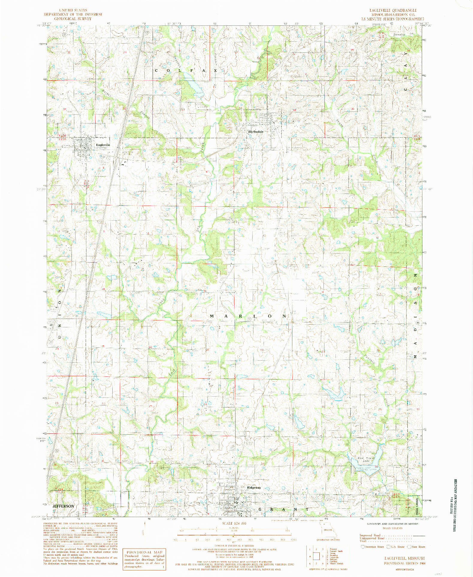 USGS 1:24000-SCALE QUADRANGLE FOR EAGLEVILLE, MO 1984