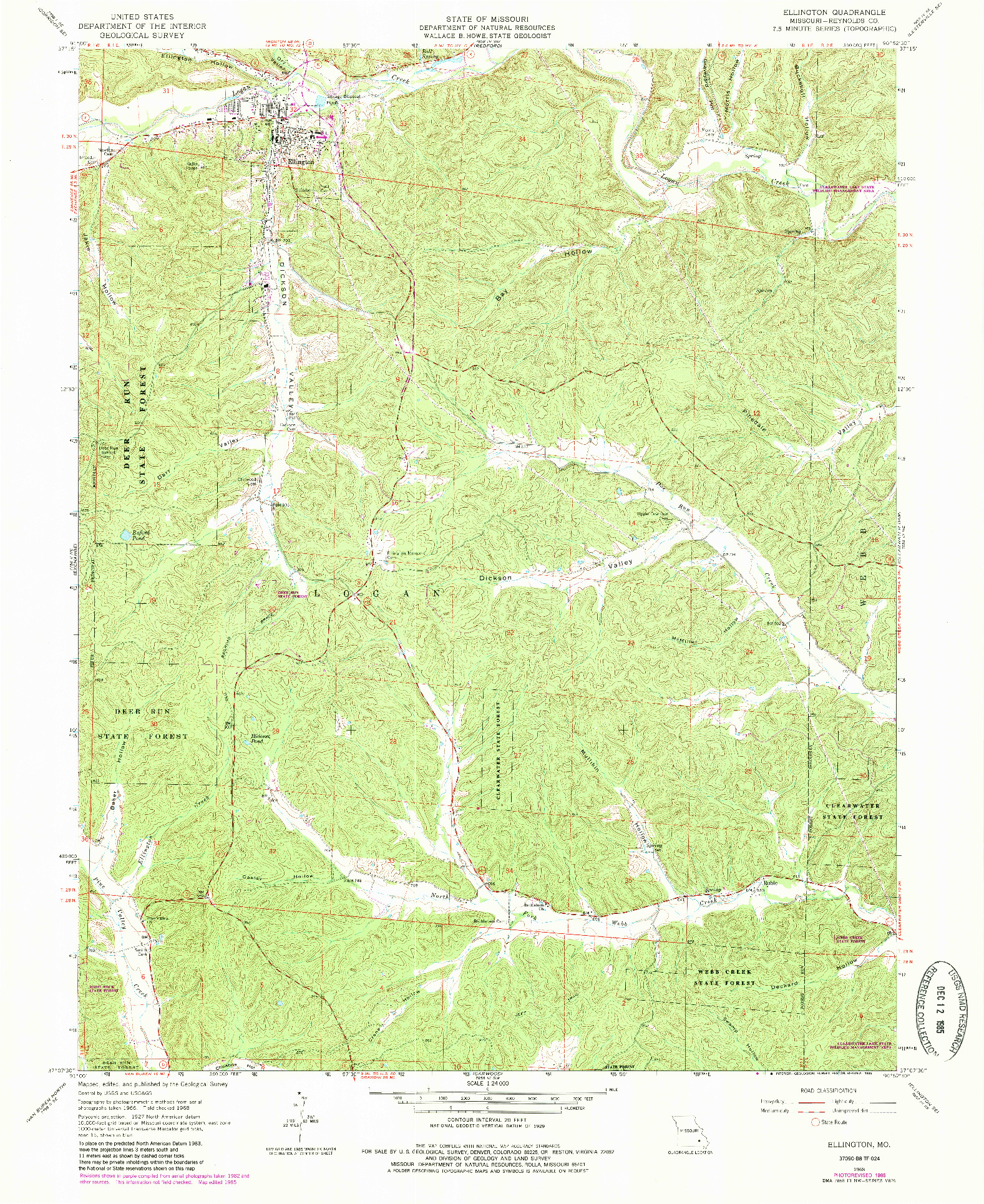 USGS 1:24000-SCALE QUADRANGLE FOR ELLINGTON, MO 1968
