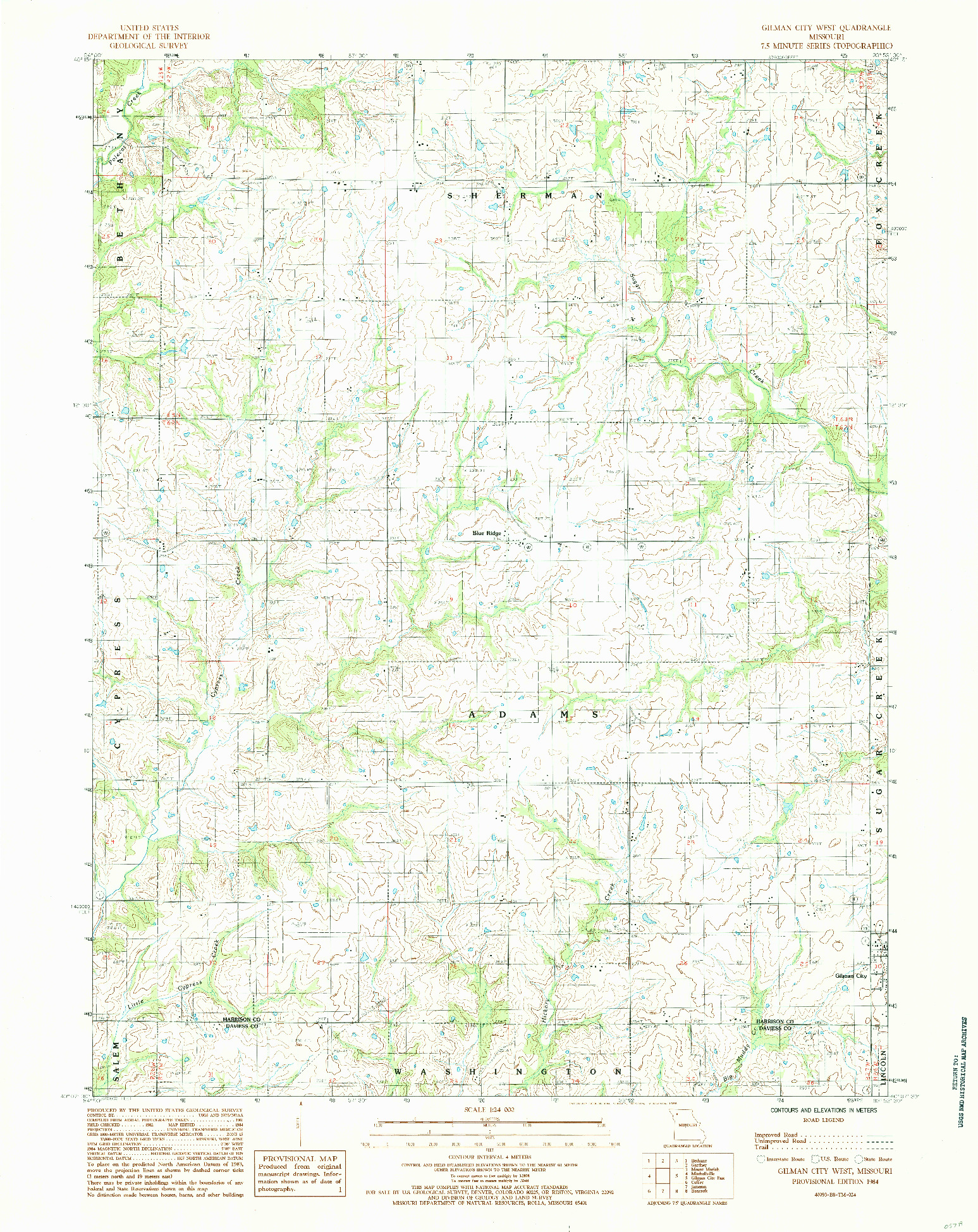 USGS 1:24000-SCALE QUADRANGLE FOR GILMAN CITY WEST, MO 1984