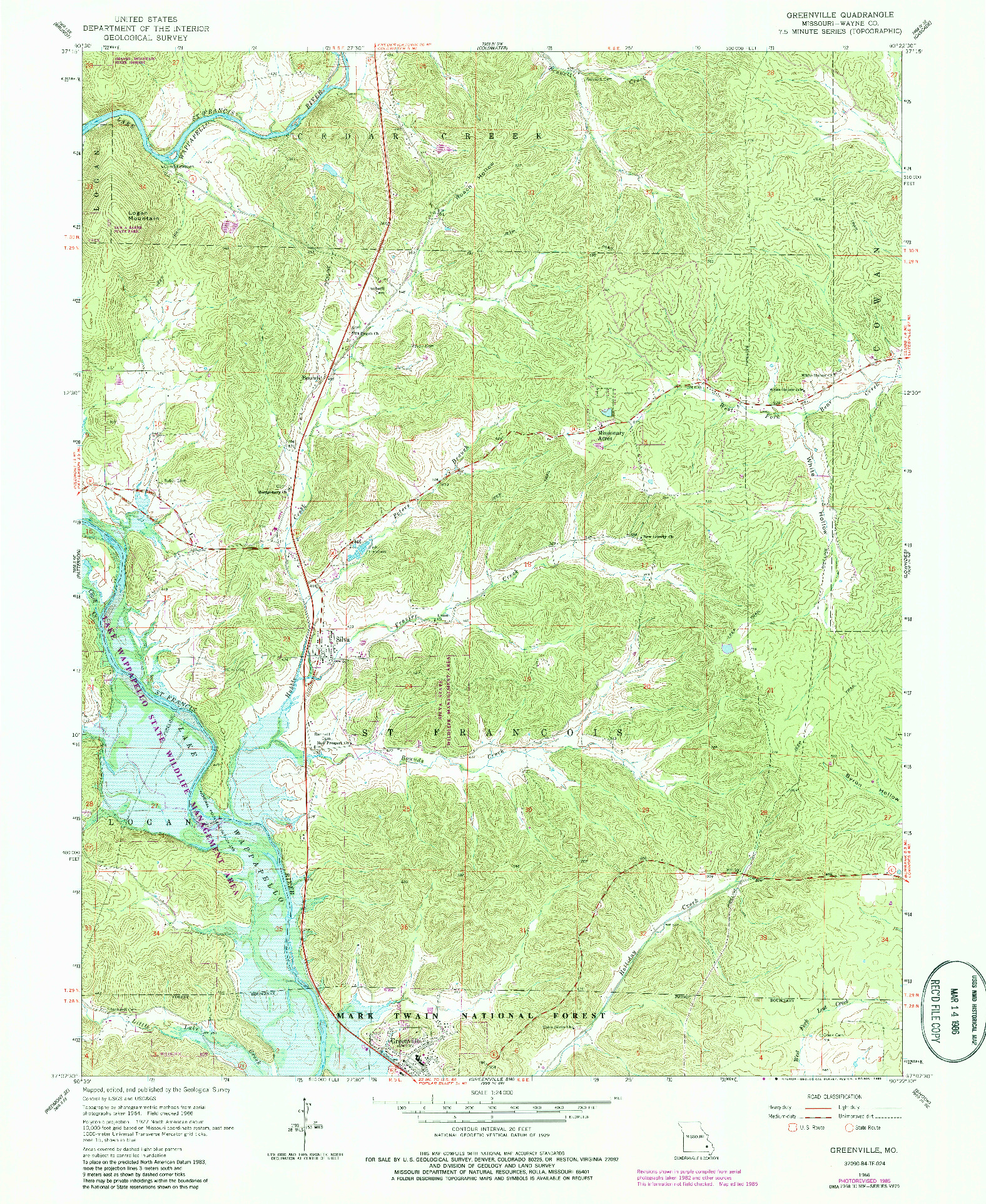 USGS 1:24000-SCALE QUADRANGLE FOR GREENVILLE, MO 1966