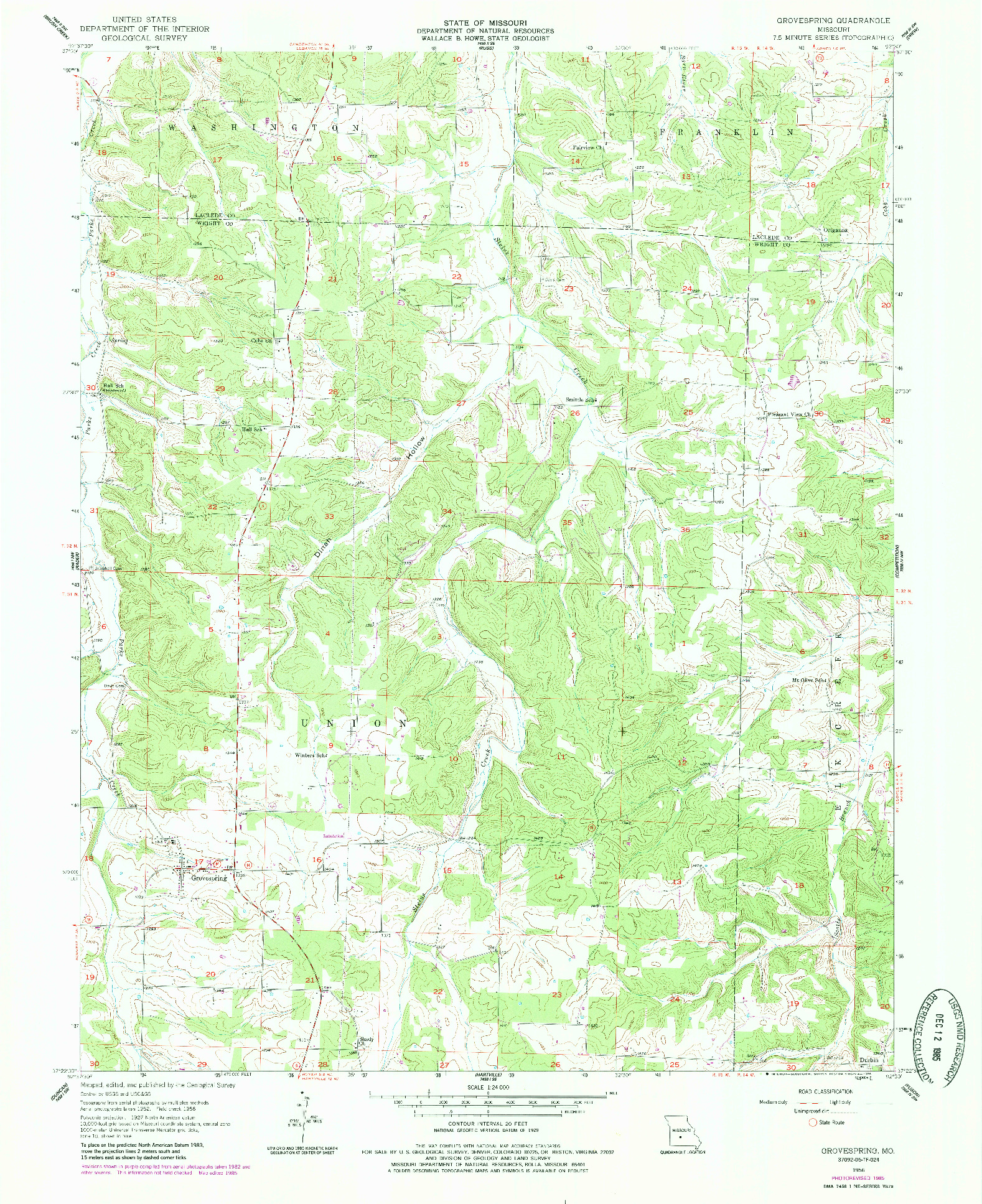 USGS 1:24000-SCALE QUADRANGLE FOR GROVESPRING, MO 1956