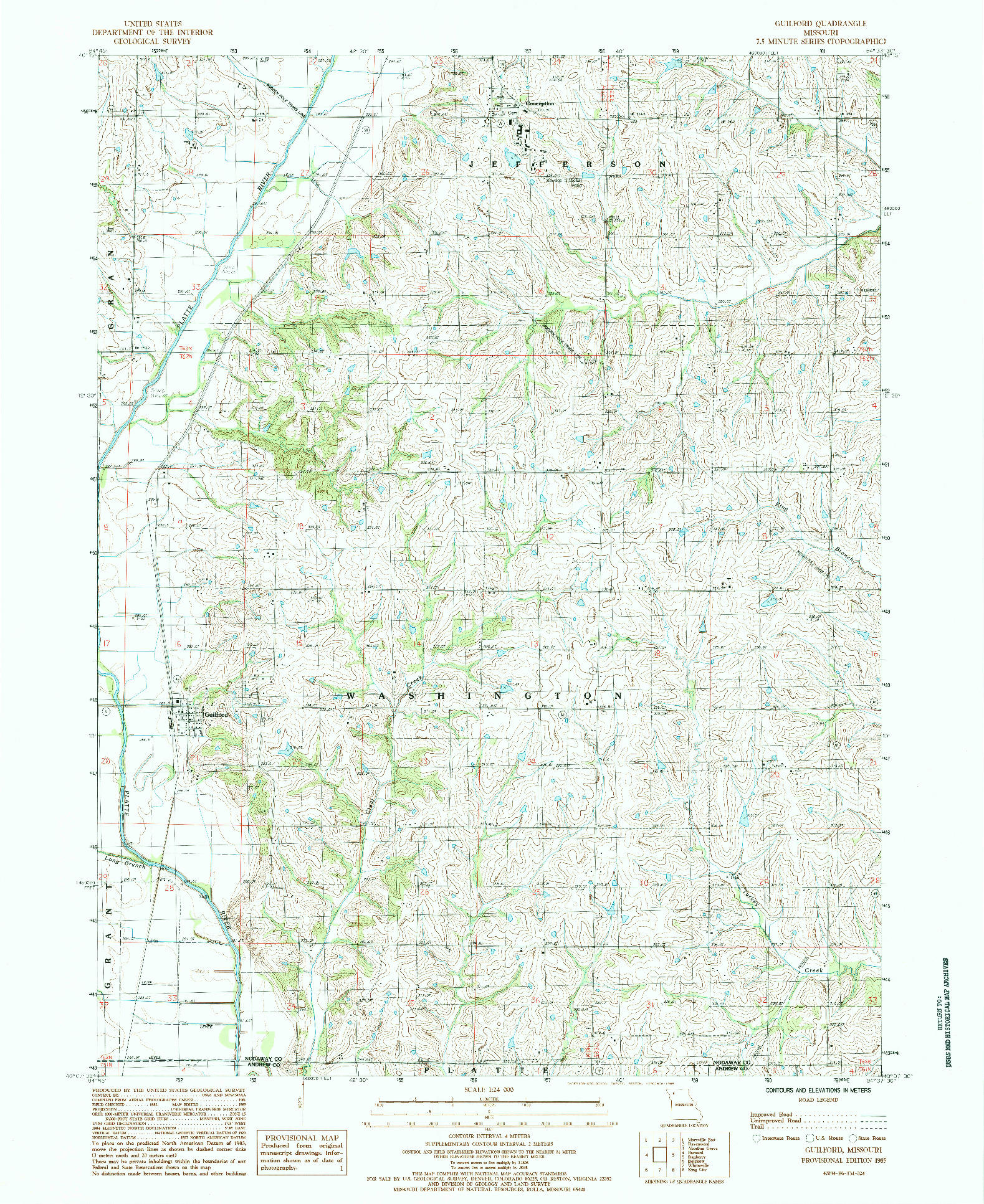USGS 1:24000-SCALE QUADRANGLE FOR GUILFORD, MO 1985