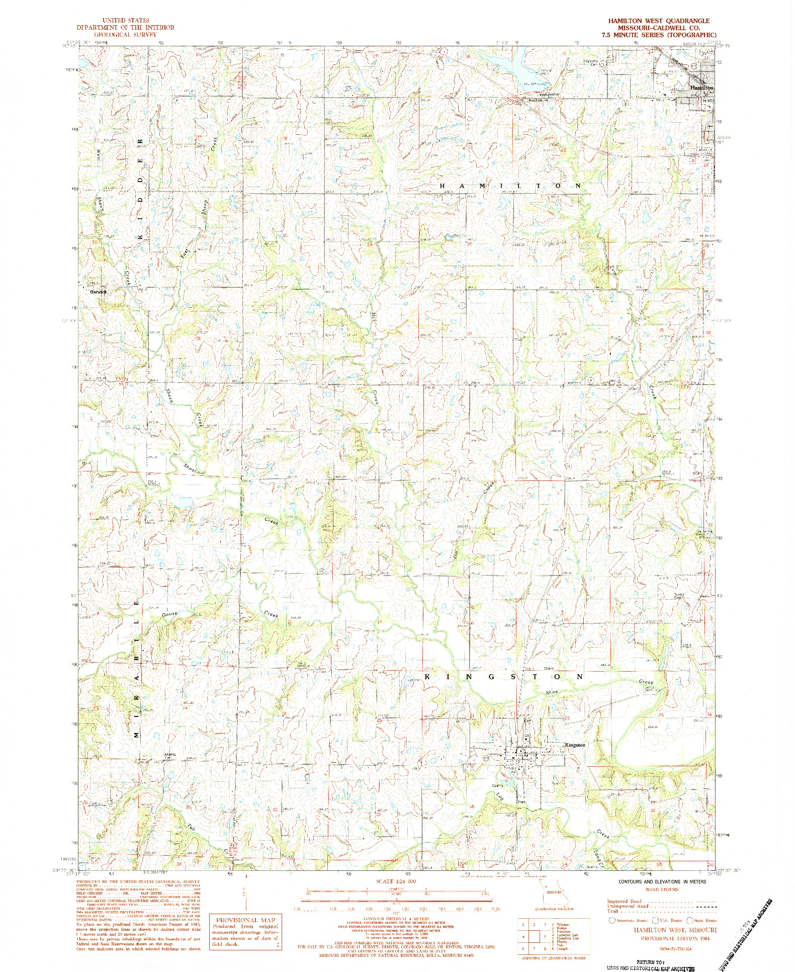 USGS 1:24000-SCALE QUADRANGLE FOR HAMILTON WEST, MO 1984