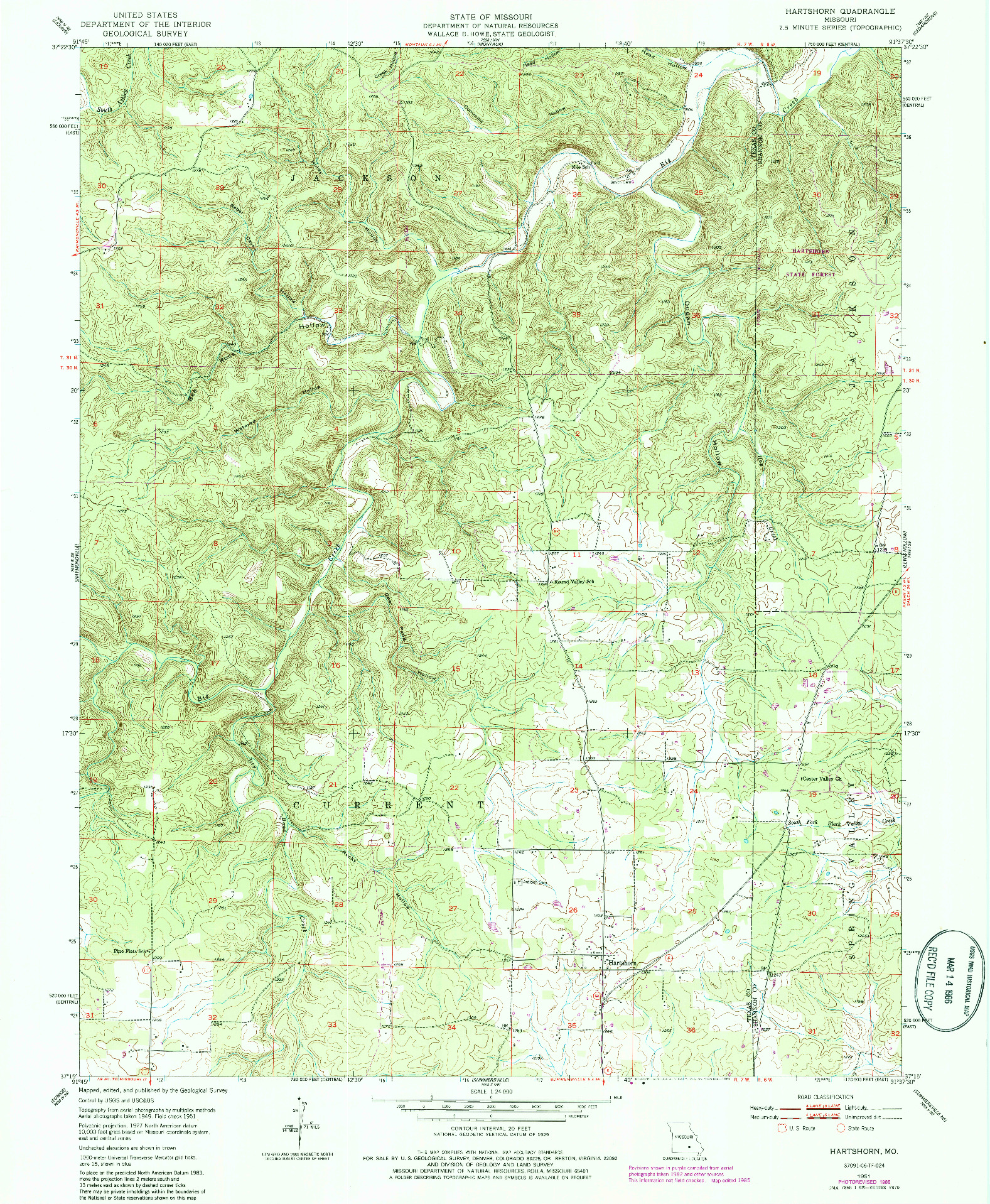 USGS 1:24000-SCALE QUADRANGLE FOR HARTSHORN, MO 1951