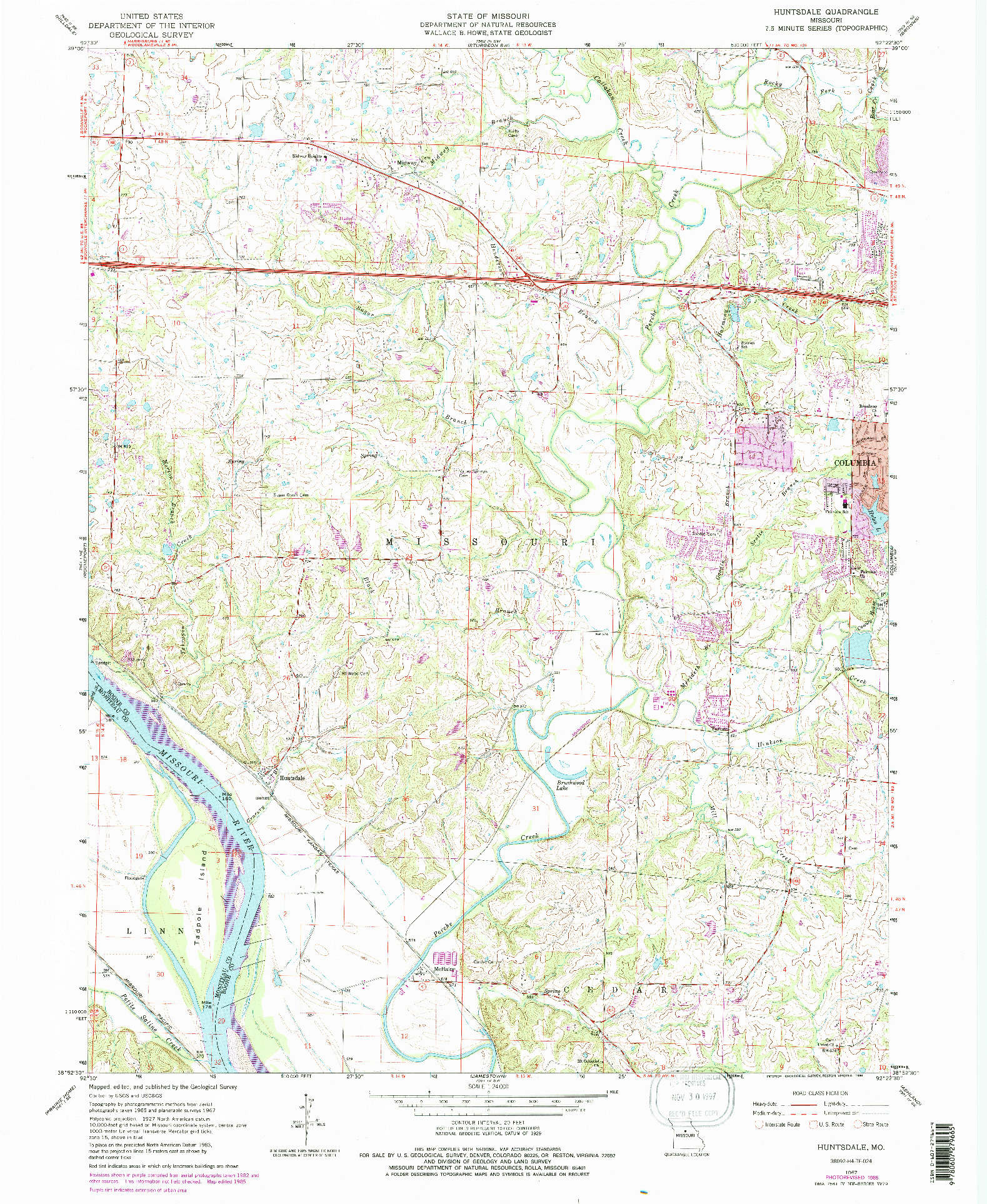USGS 1:24000-SCALE QUADRANGLE FOR HUNTSDALE, MO 1967