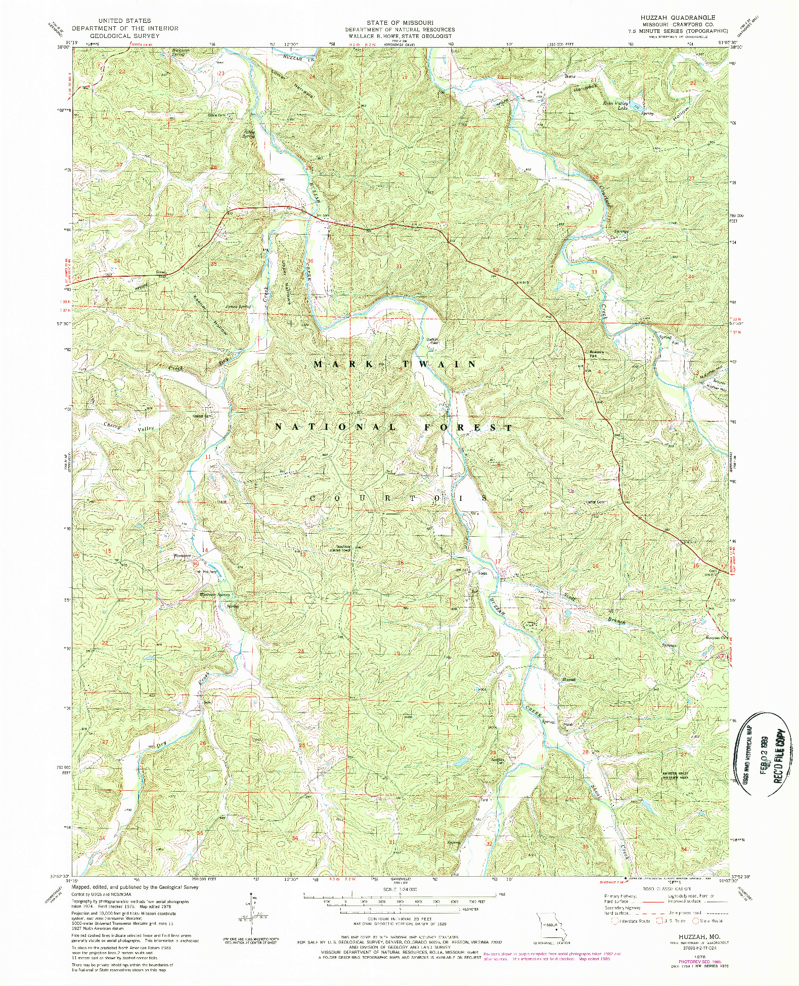 USGS 1:24000-SCALE QUADRANGLE FOR HUZZAH, MO 1978