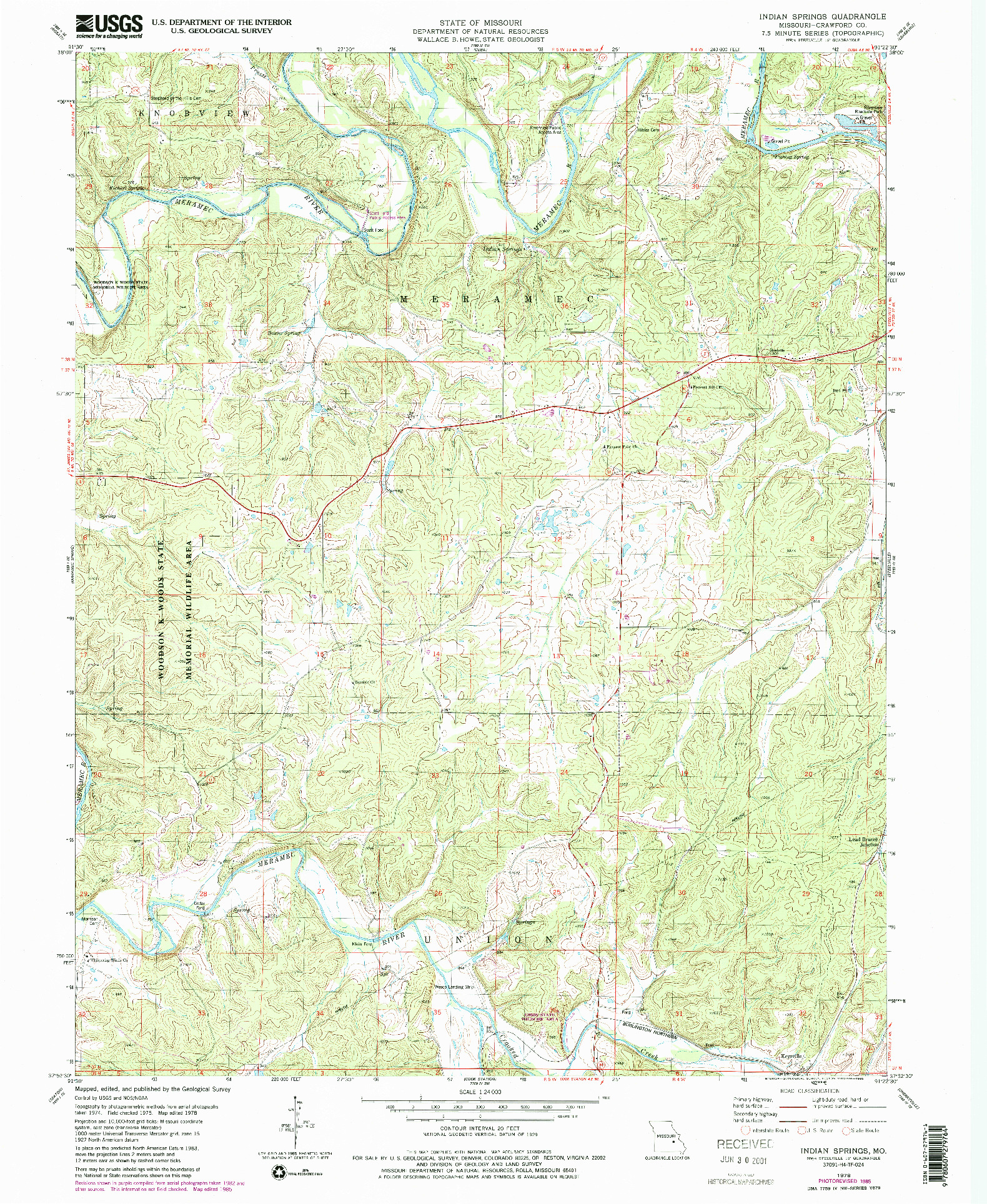 USGS 1:24000-SCALE QUADRANGLE FOR INDIAN SPRINGS, MO 1978
