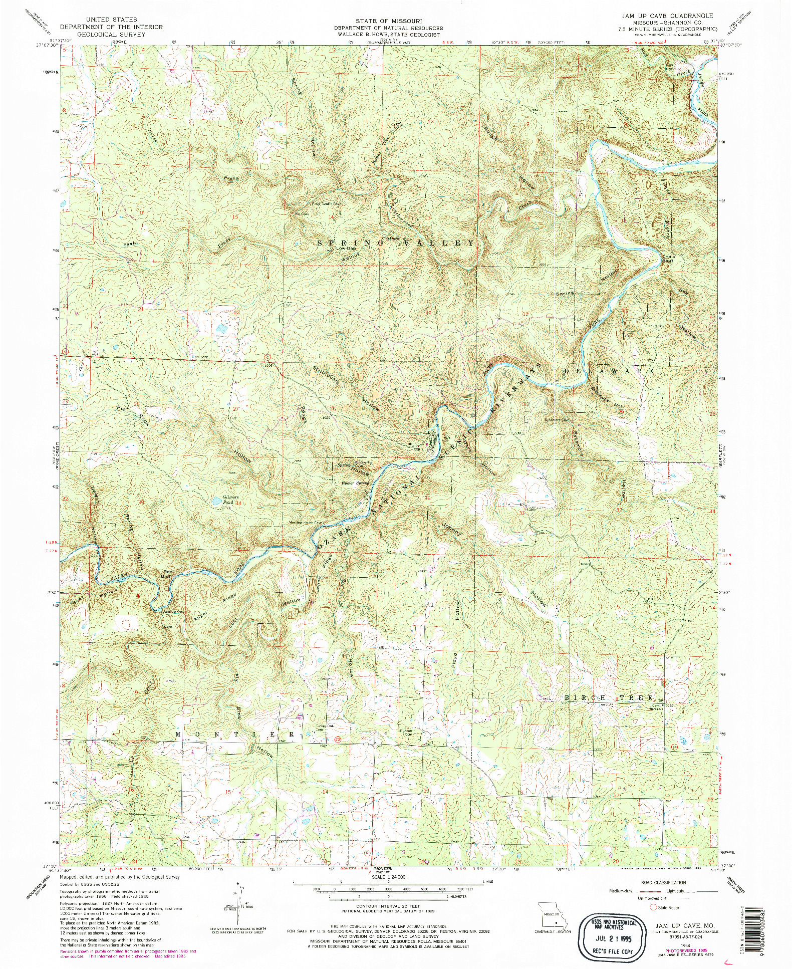 USGS 1:24000-SCALE QUADRANGLE FOR JAM UP CAVE, MO 1968