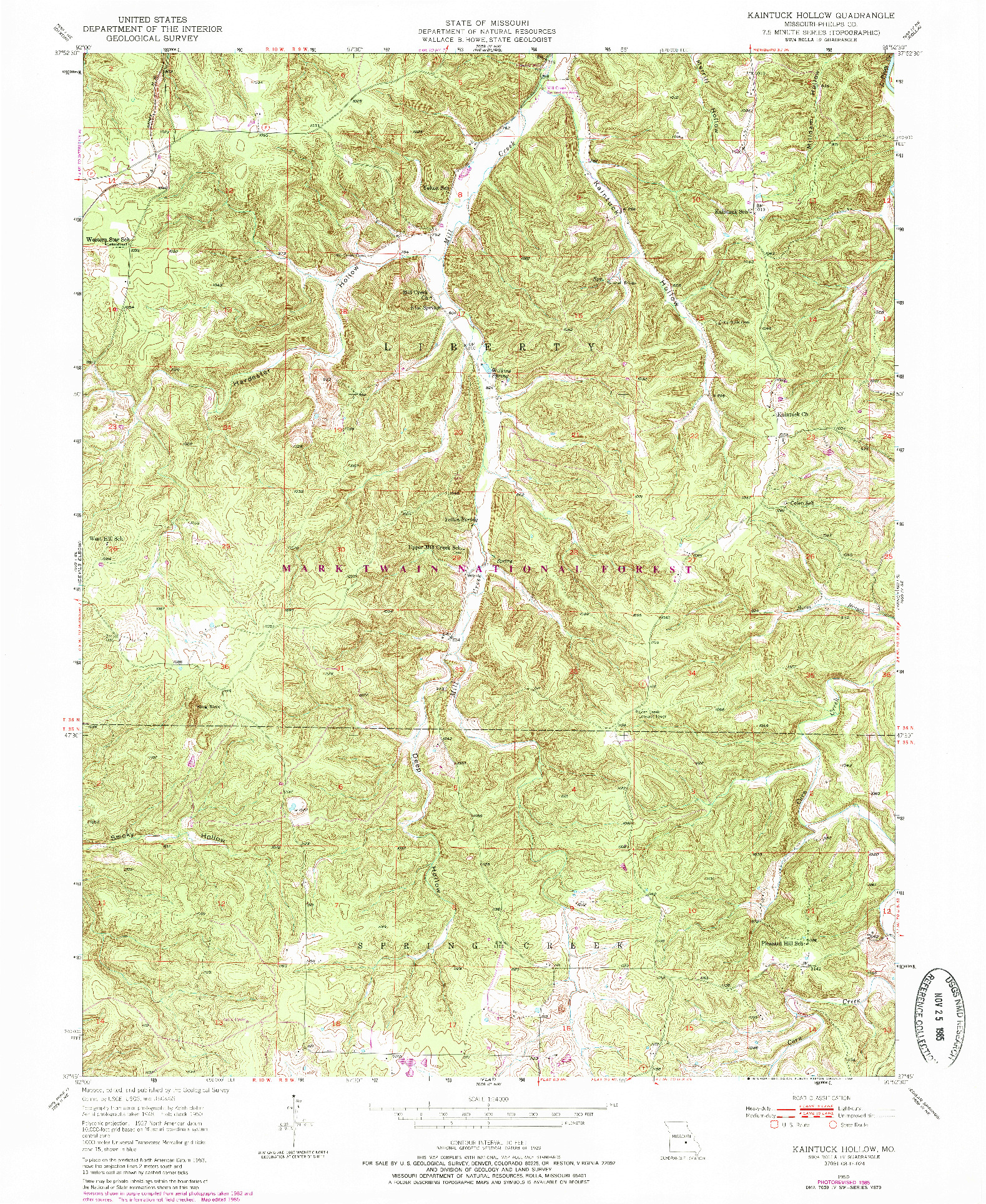 USGS 1:24000-SCALE QUADRANGLE FOR KAINTUCK HOLLOW, MO 1950