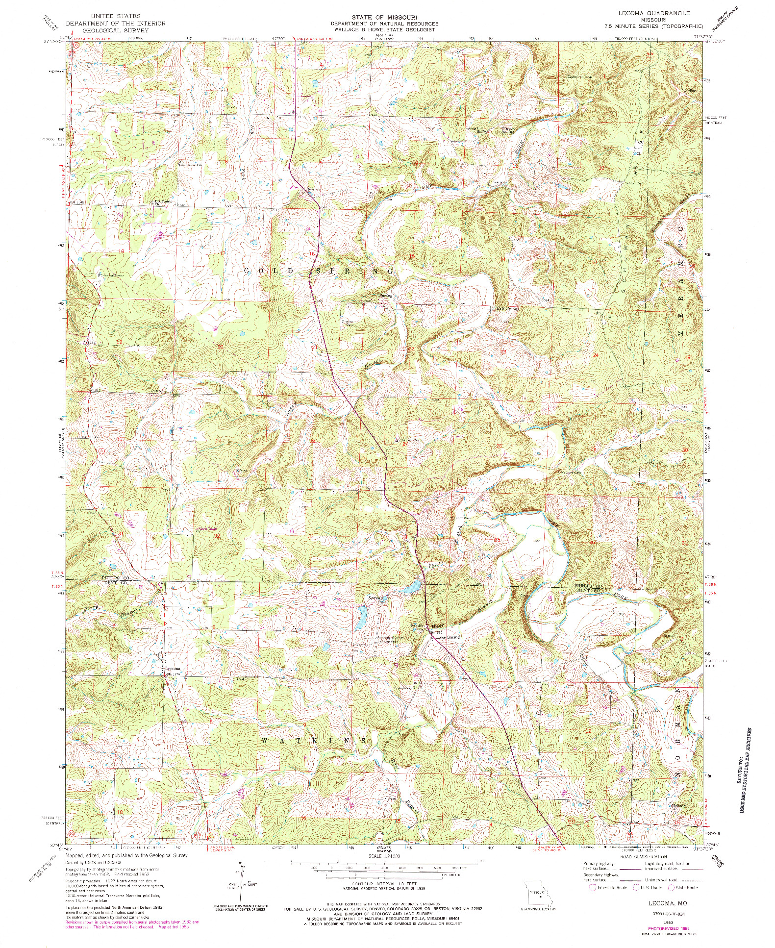 USGS 1:24000-SCALE QUADRANGLE FOR LECOMA, MO 1963