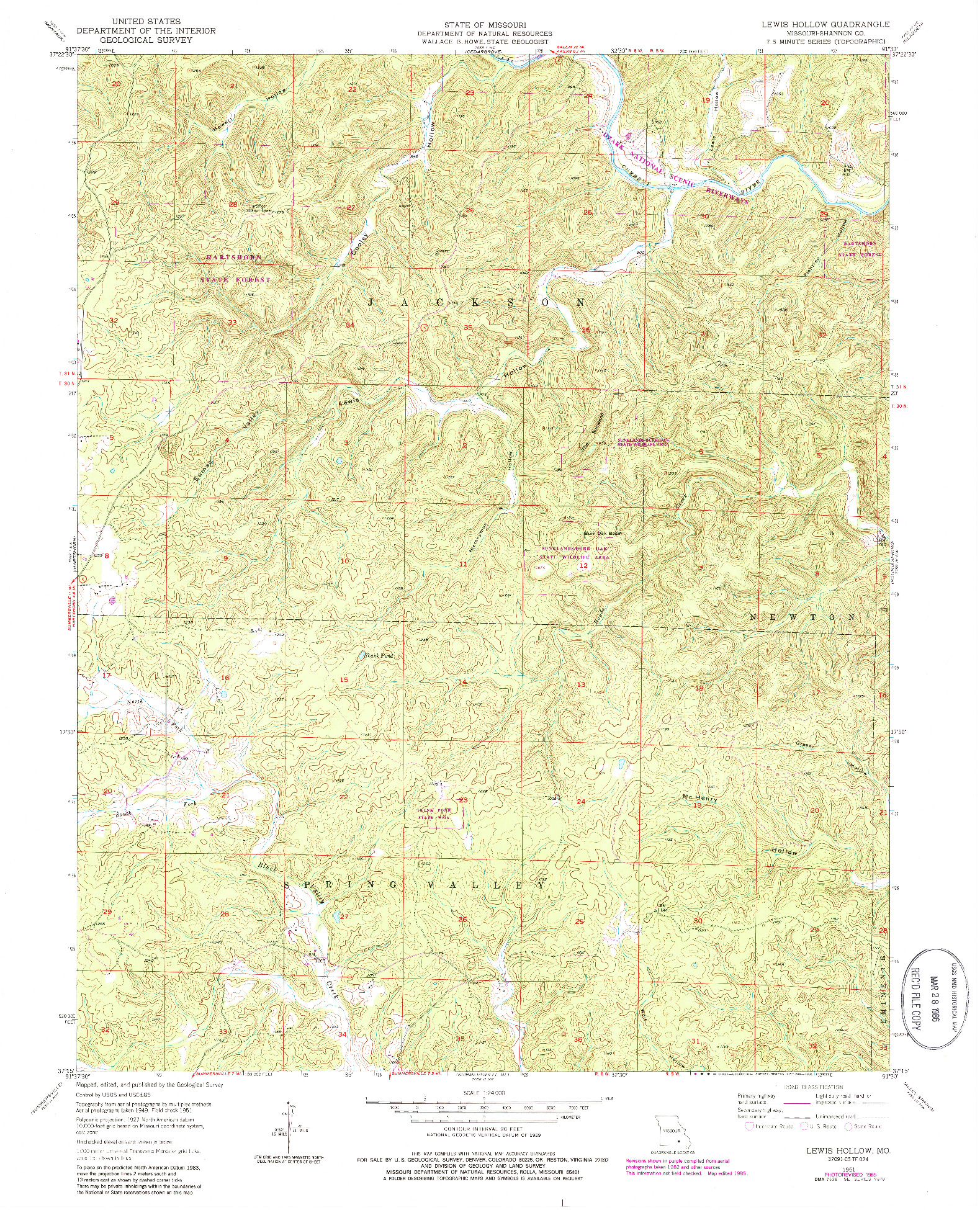 USGS 1:24000-SCALE QUADRANGLE FOR LEWIS HOLLOW, MO 1951