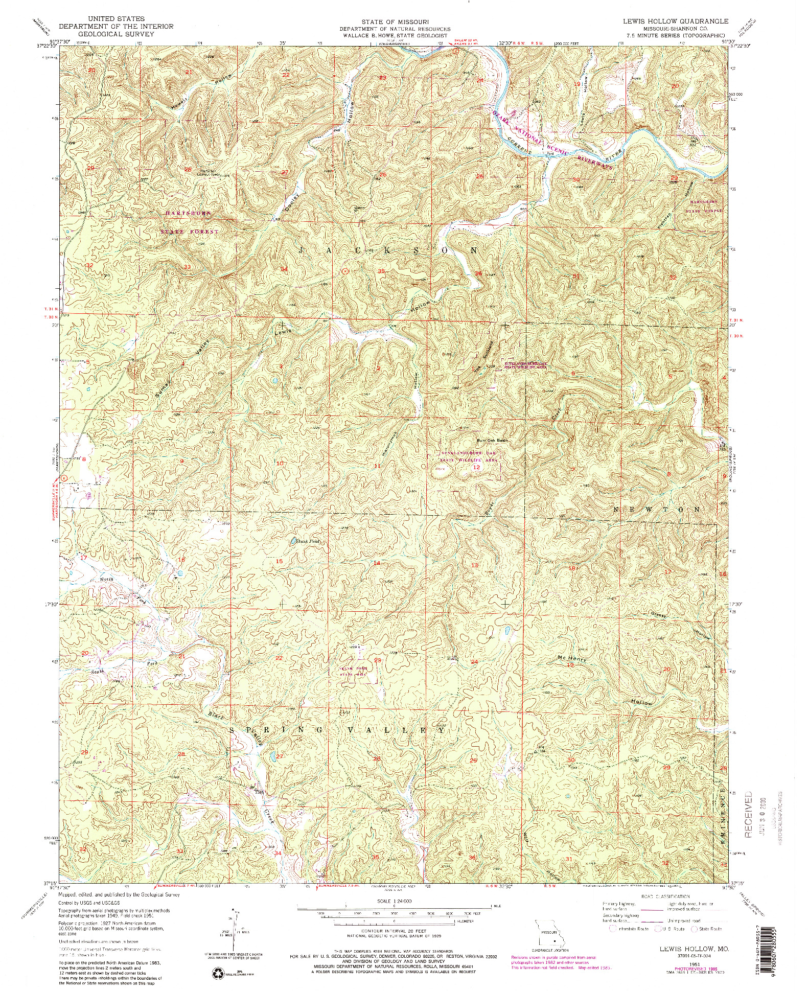 USGS 1:24000-SCALE QUADRANGLE FOR LEWIS HOLLOW, MO 1951