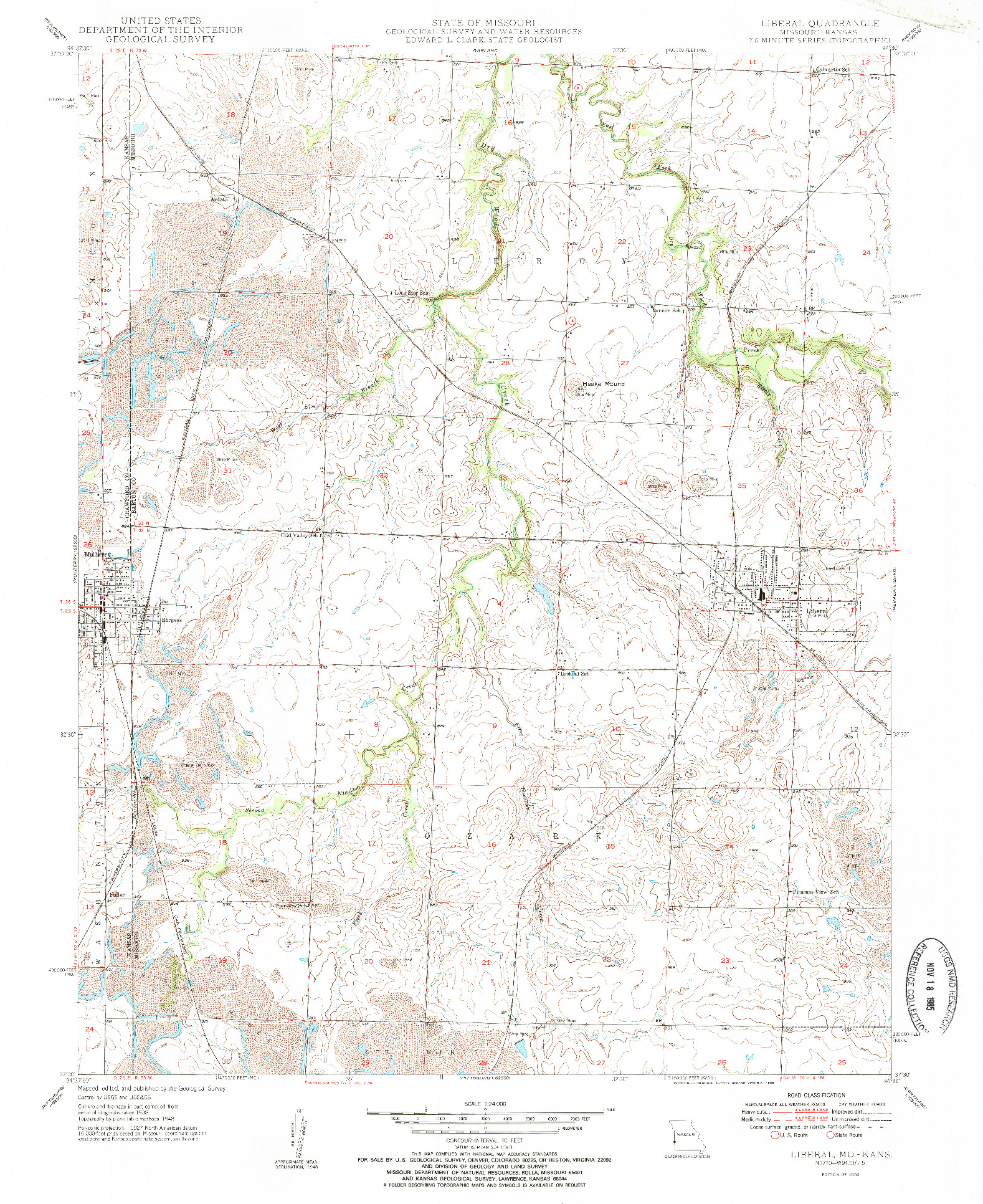 USGS 1:24000-SCALE QUADRANGLE FOR LIBERAL, MO 1950