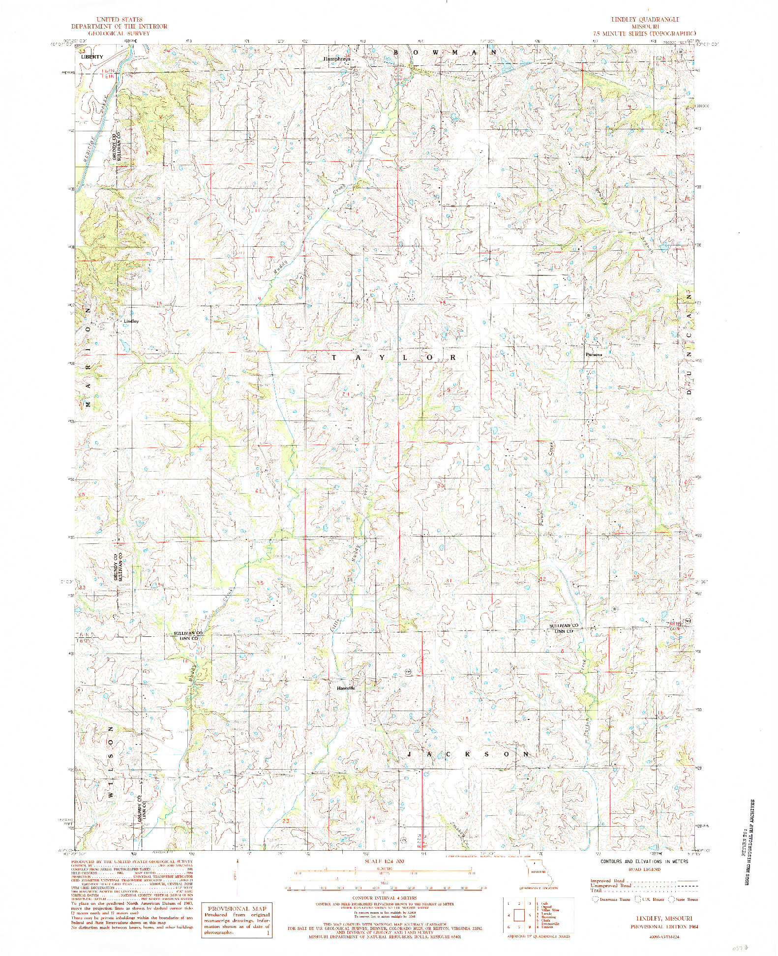 USGS 1:24000-SCALE QUADRANGLE FOR LINDLEY, MO 1984
