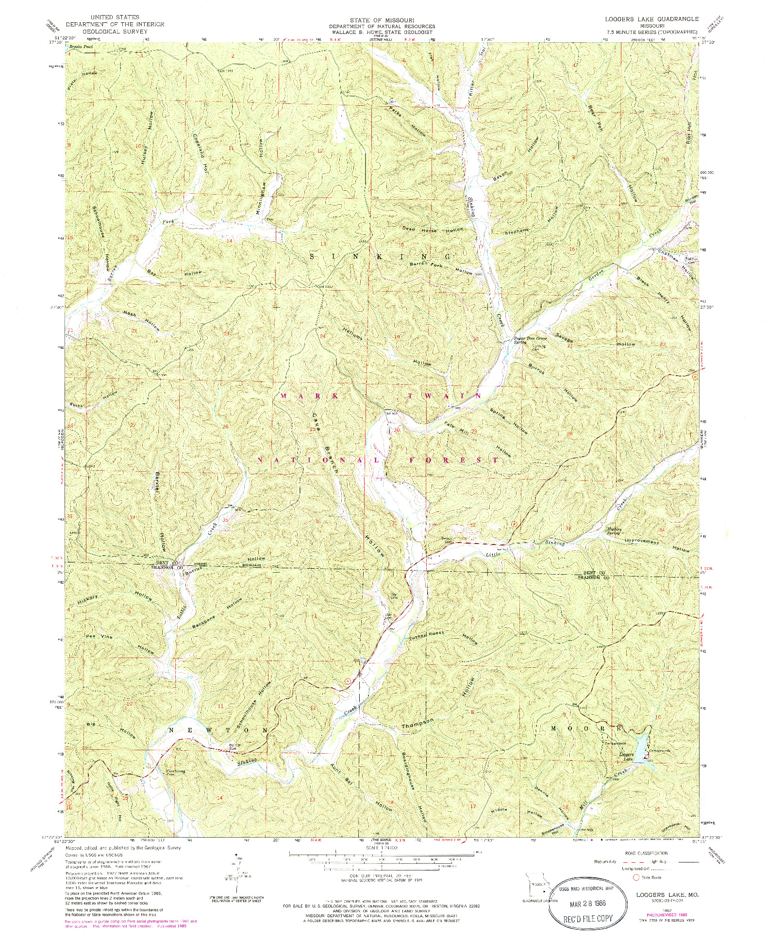 USGS 1:24000-SCALE QUADRANGLE FOR LOGGERS LAKE, MO 1967