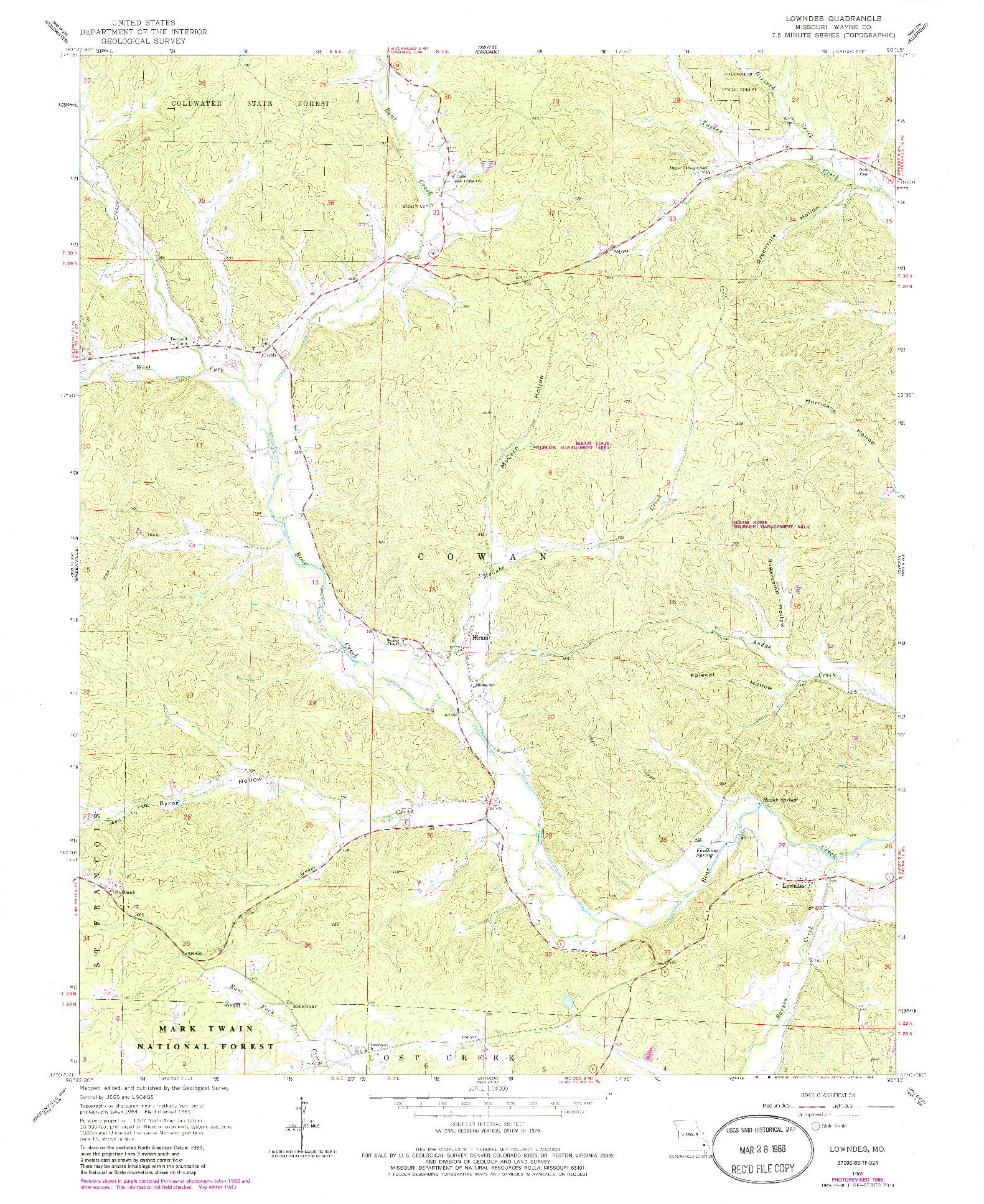 USGS 1:24000-SCALE QUADRANGLE FOR LOWNDES, MO 1965