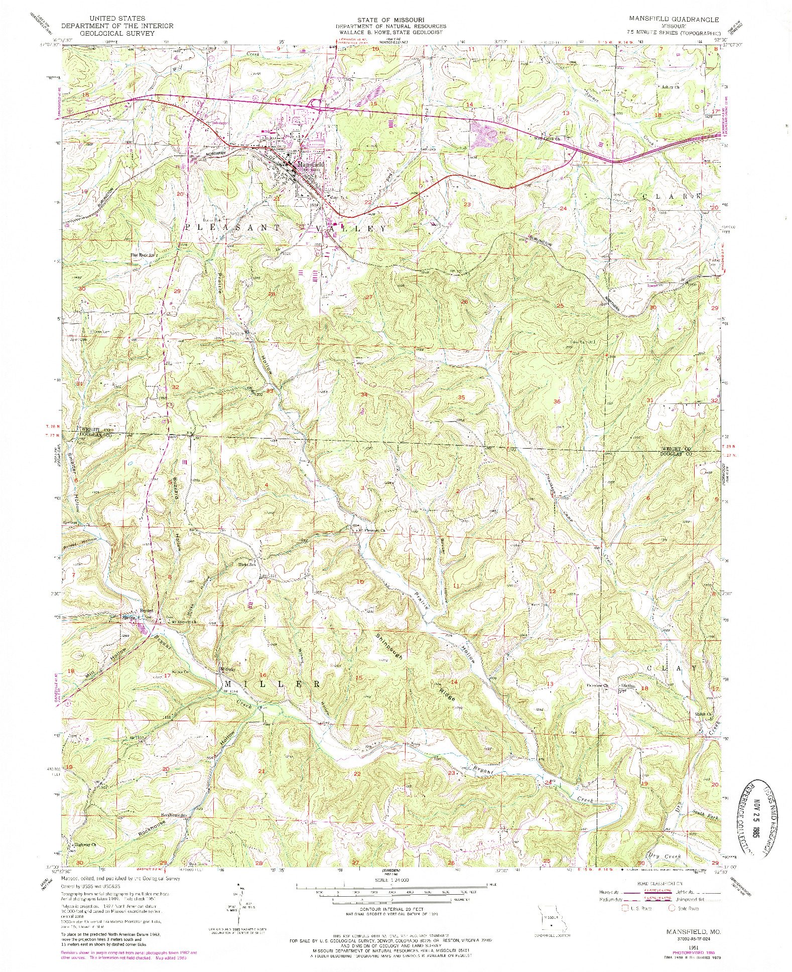 USGS 1:24000-SCALE QUADRANGLE FOR MANSFIELD, MO 1951