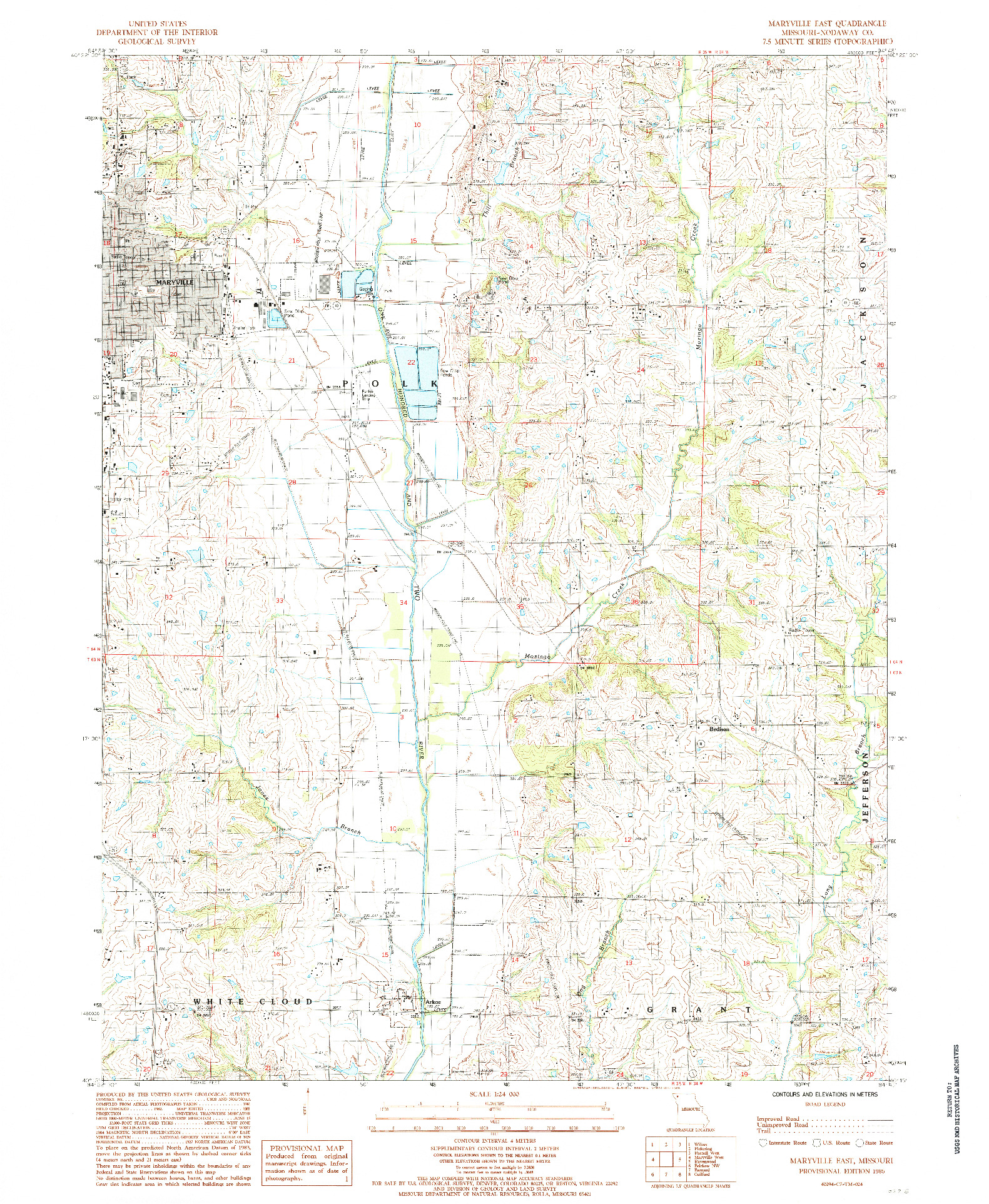 USGS 1:24000-SCALE QUADRANGLE FOR MARYVILLE EAST, MO 1985