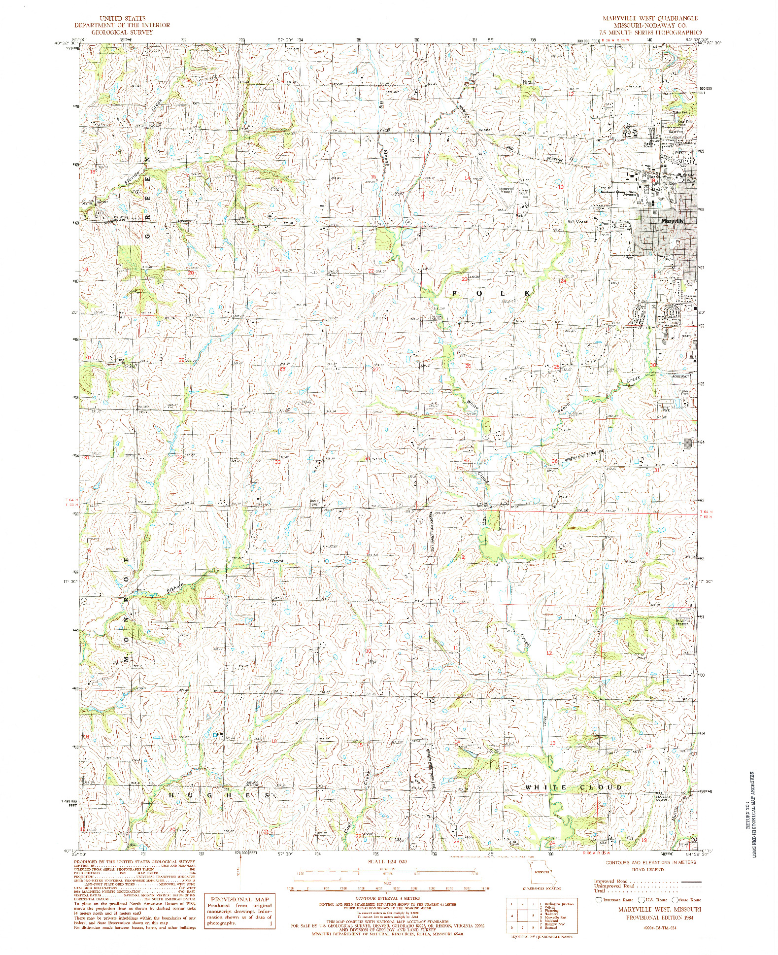 USGS 1:24000-SCALE QUADRANGLE FOR MARYVILLE WEST, MO 1984