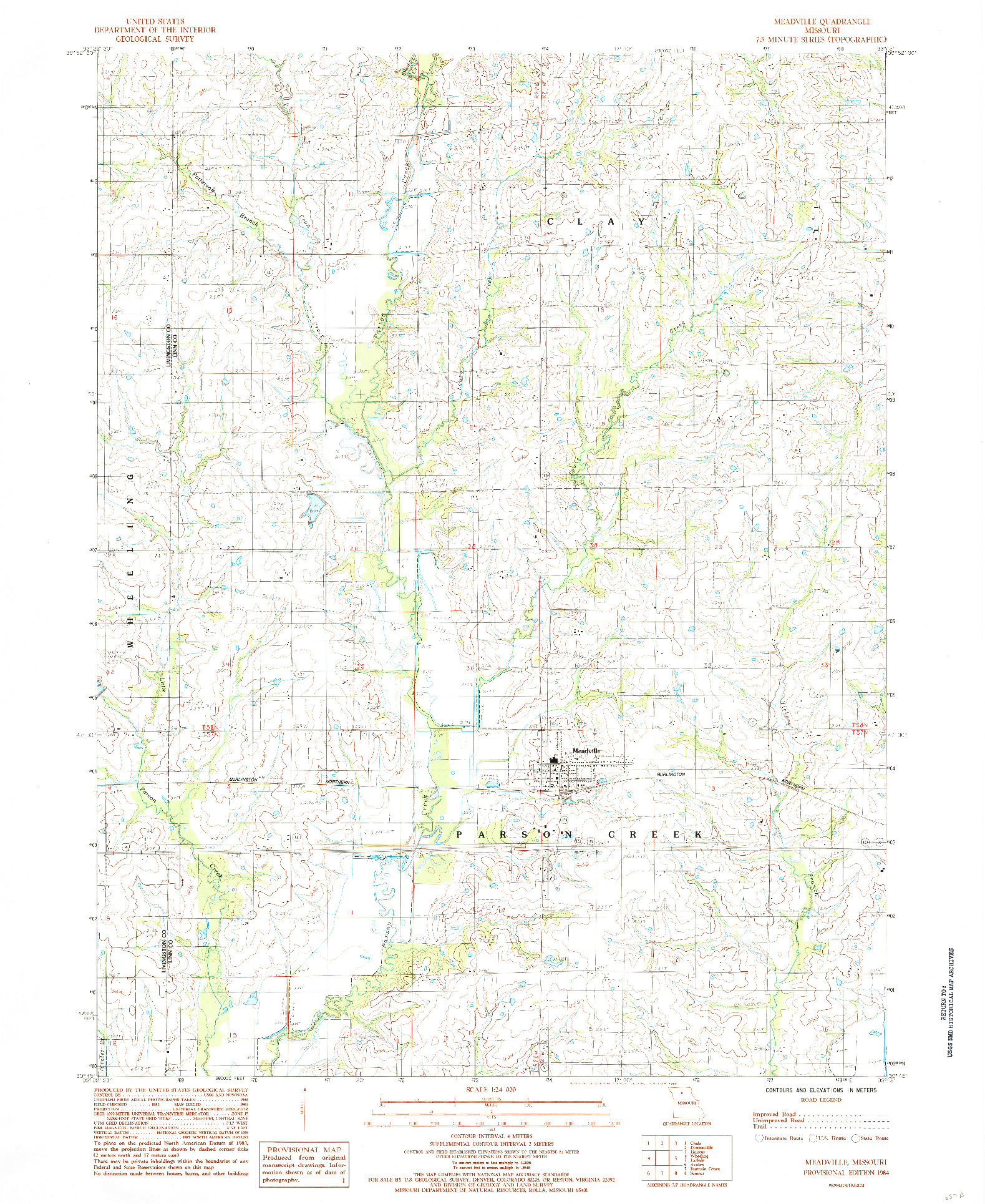 USGS 1:24000-SCALE QUADRANGLE FOR MEADVILLE, MO 1984