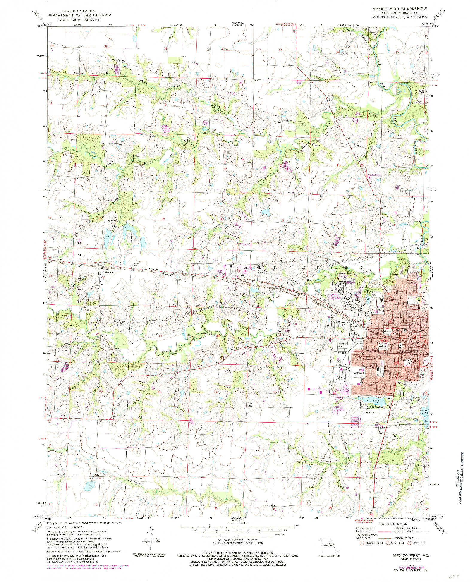 USGS 1:24000-SCALE QUADRANGLE FOR MEXICO WEST, MO 1972