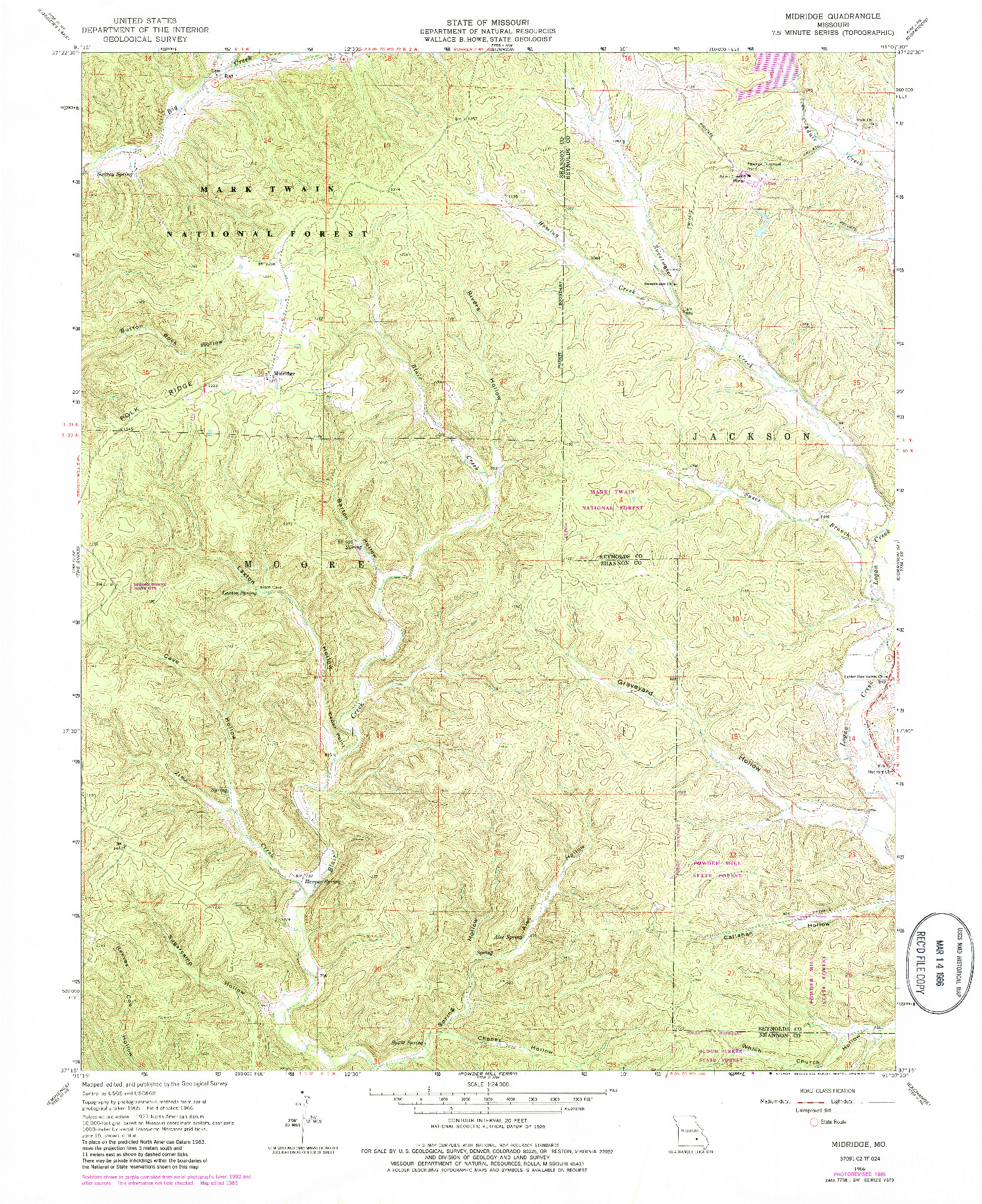 USGS 1:24000-SCALE QUADRANGLE FOR MIDRIDGE, MO 1966