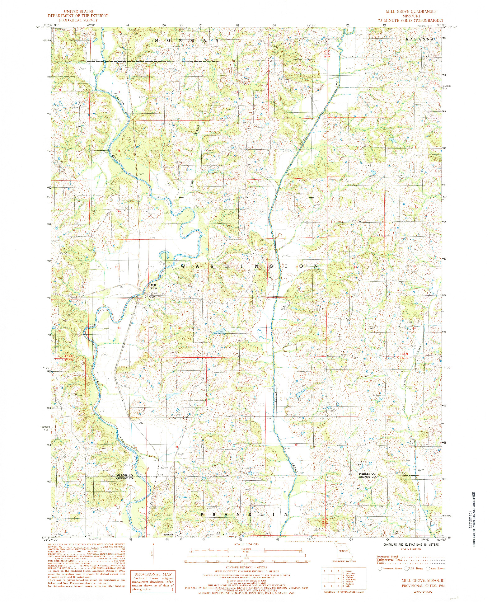 USGS 1:24000-SCALE QUADRANGLE FOR MILL GROVE, MO 1984