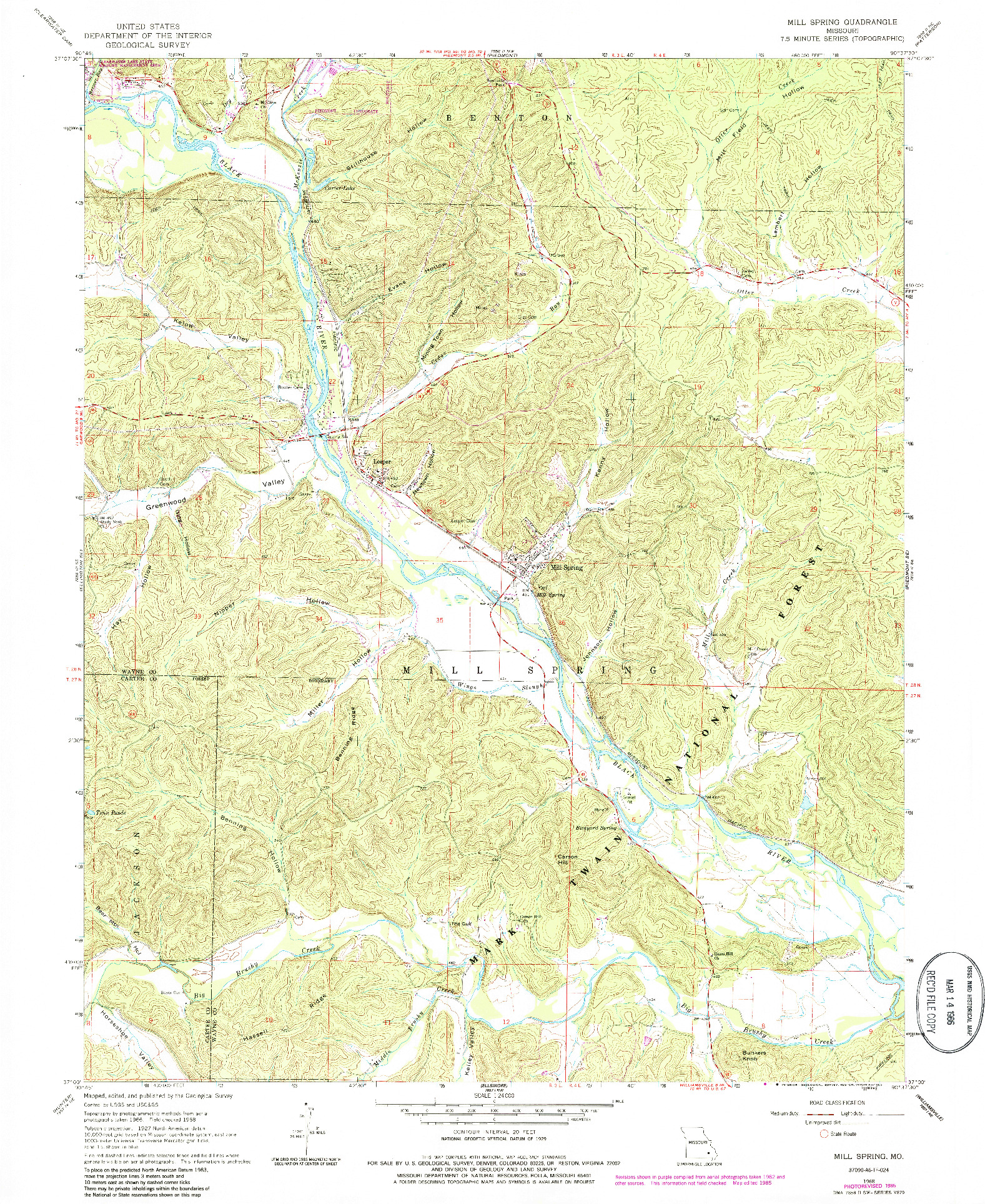 USGS 1:24000-SCALE QUADRANGLE FOR MILL SPRING, MO 1968