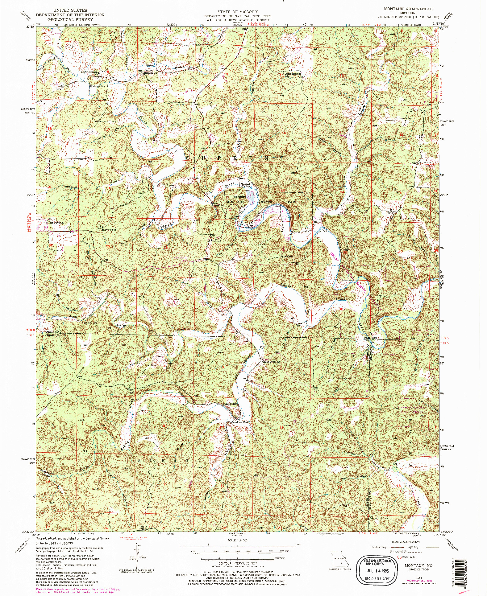 USGS 1:24000-SCALE QUADRANGLE FOR MONTAUK, MO 1951