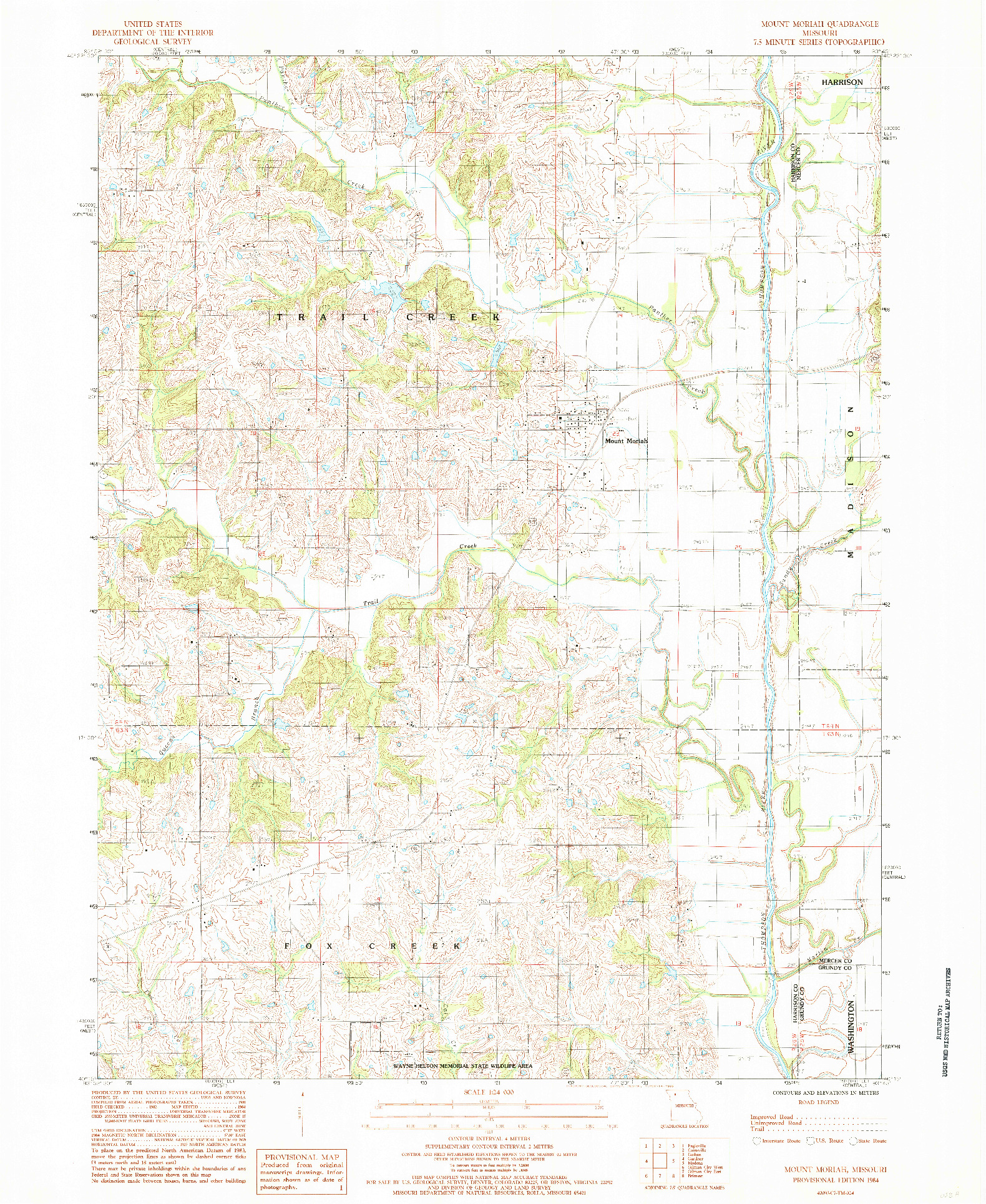 USGS 1:24000-SCALE QUADRANGLE FOR MOUNT MORIAH, MO 1984