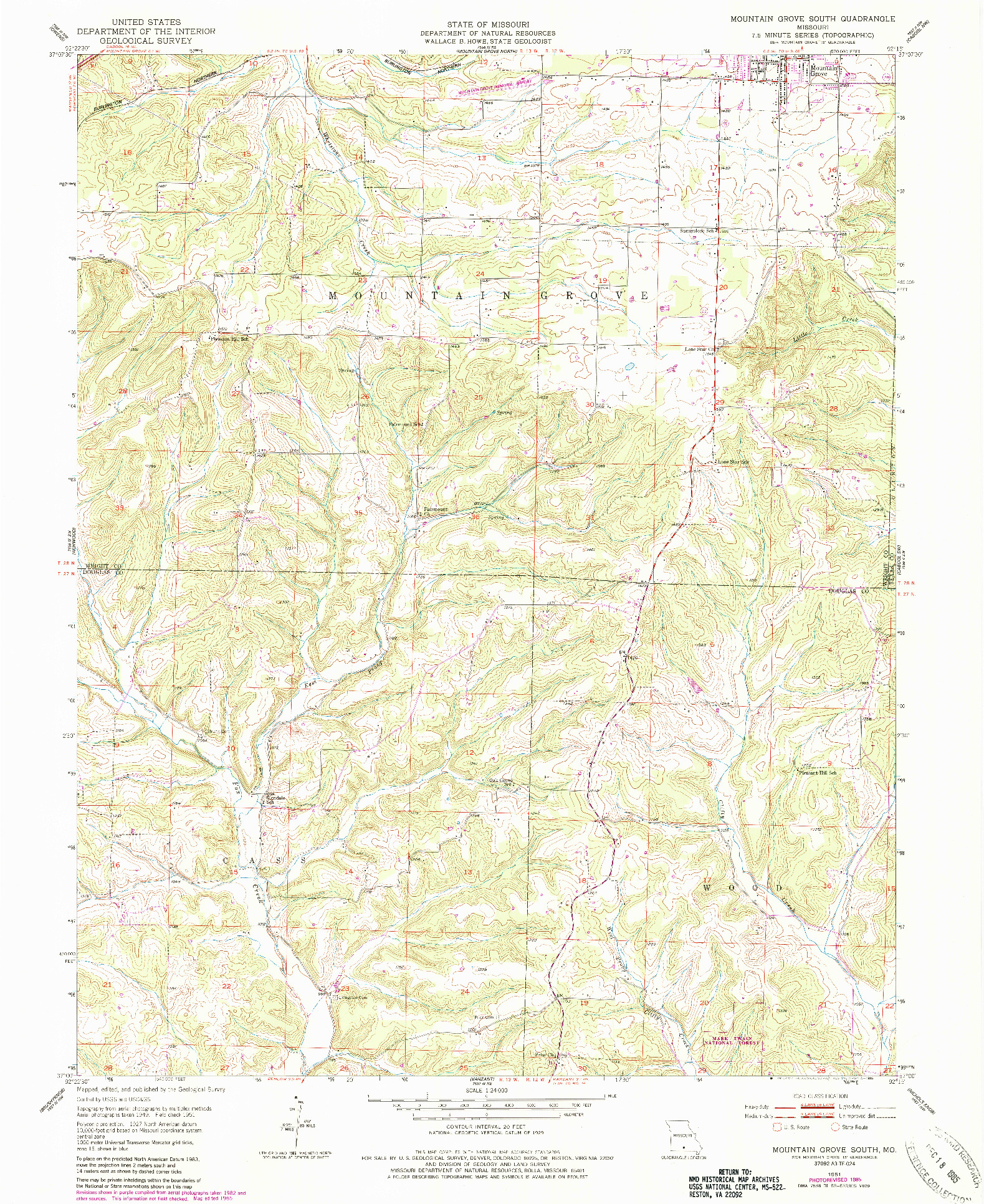 USGS 1:24000-SCALE QUADRANGLE FOR MOUNTAIN GROVE SOUTH, MO 1951