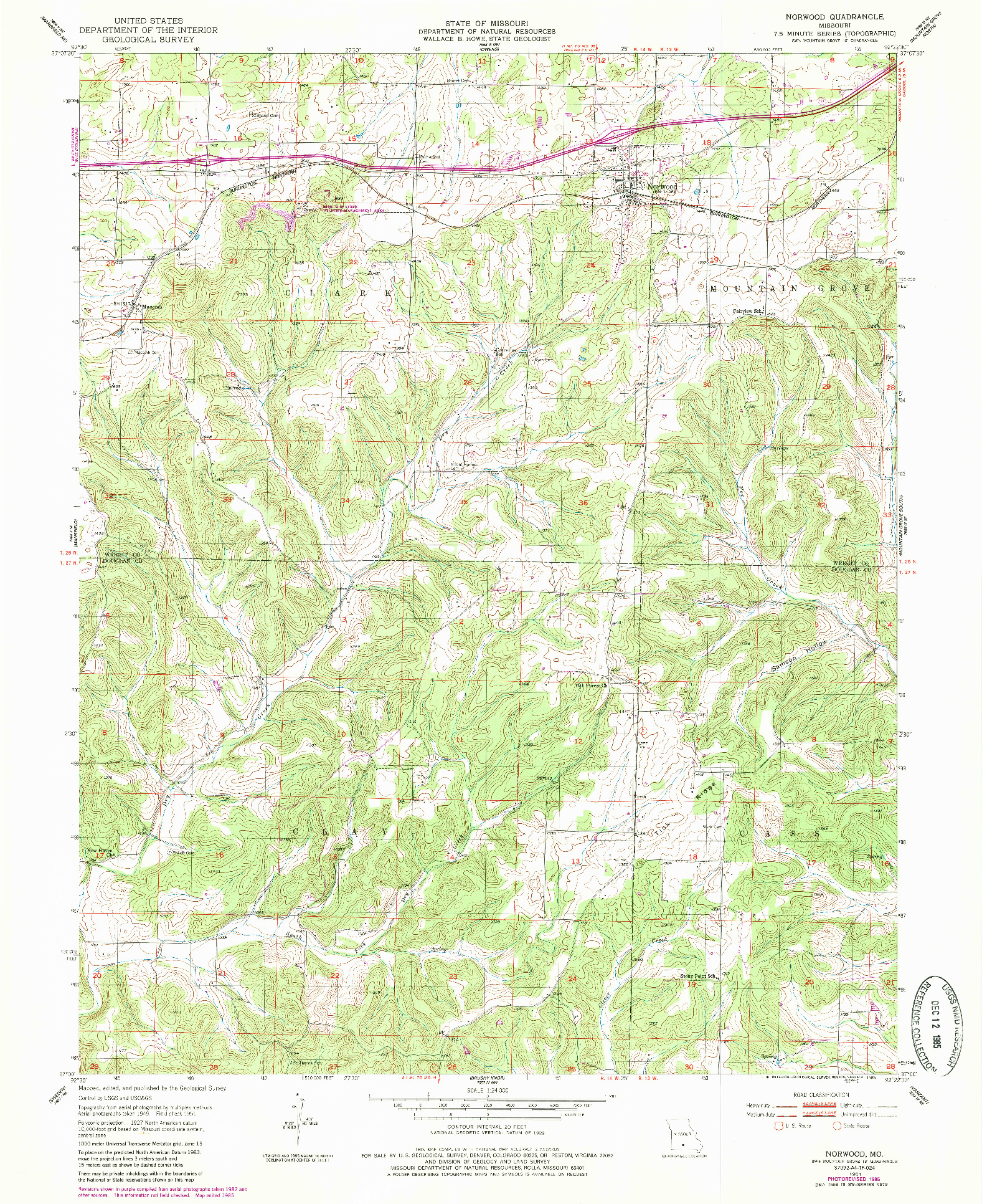 USGS 1:24000-SCALE QUADRANGLE FOR NORWOOD, MO 1951