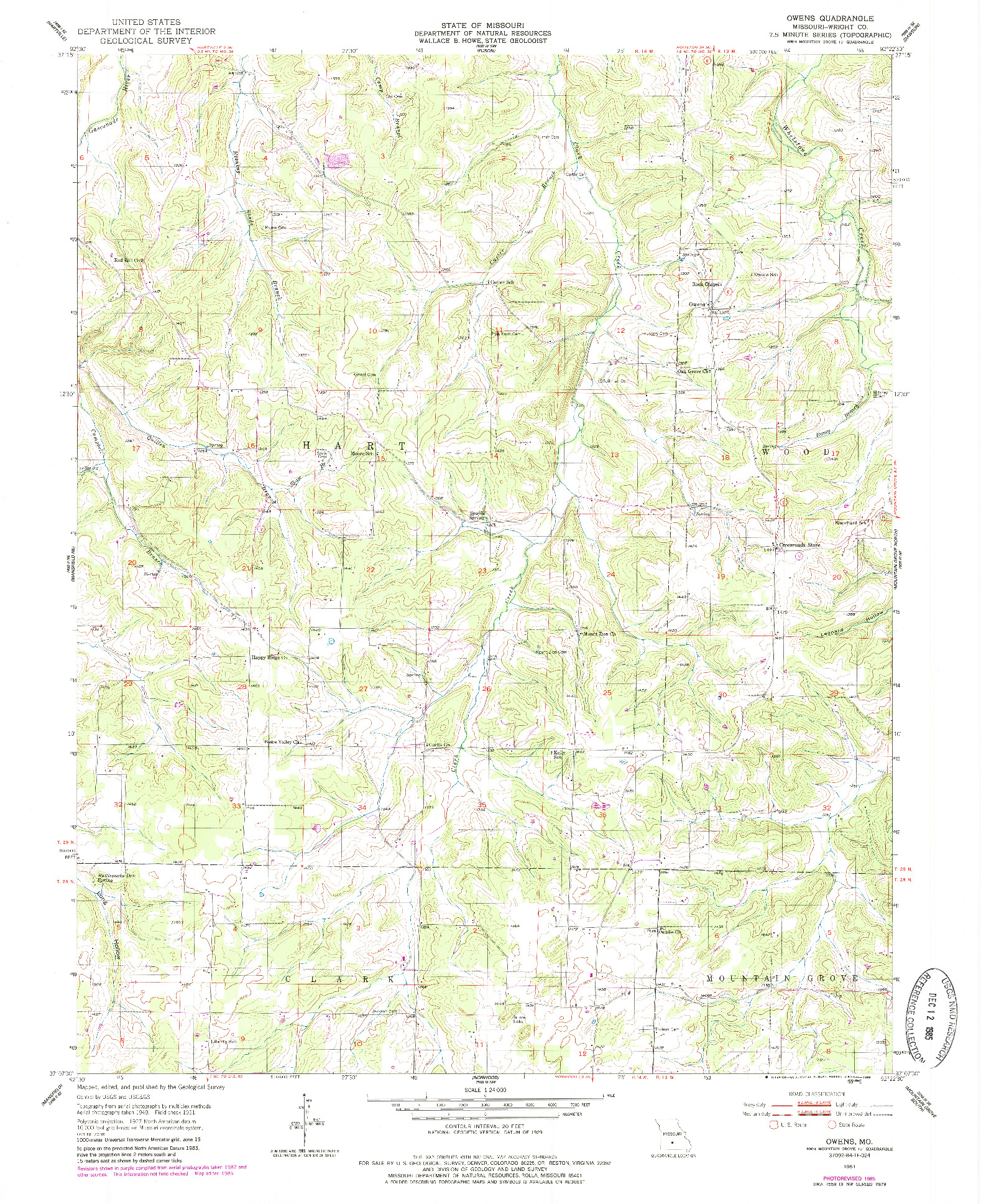 USGS 1:24000-SCALE QUADRANGLE FOR OWENS, MO 1951