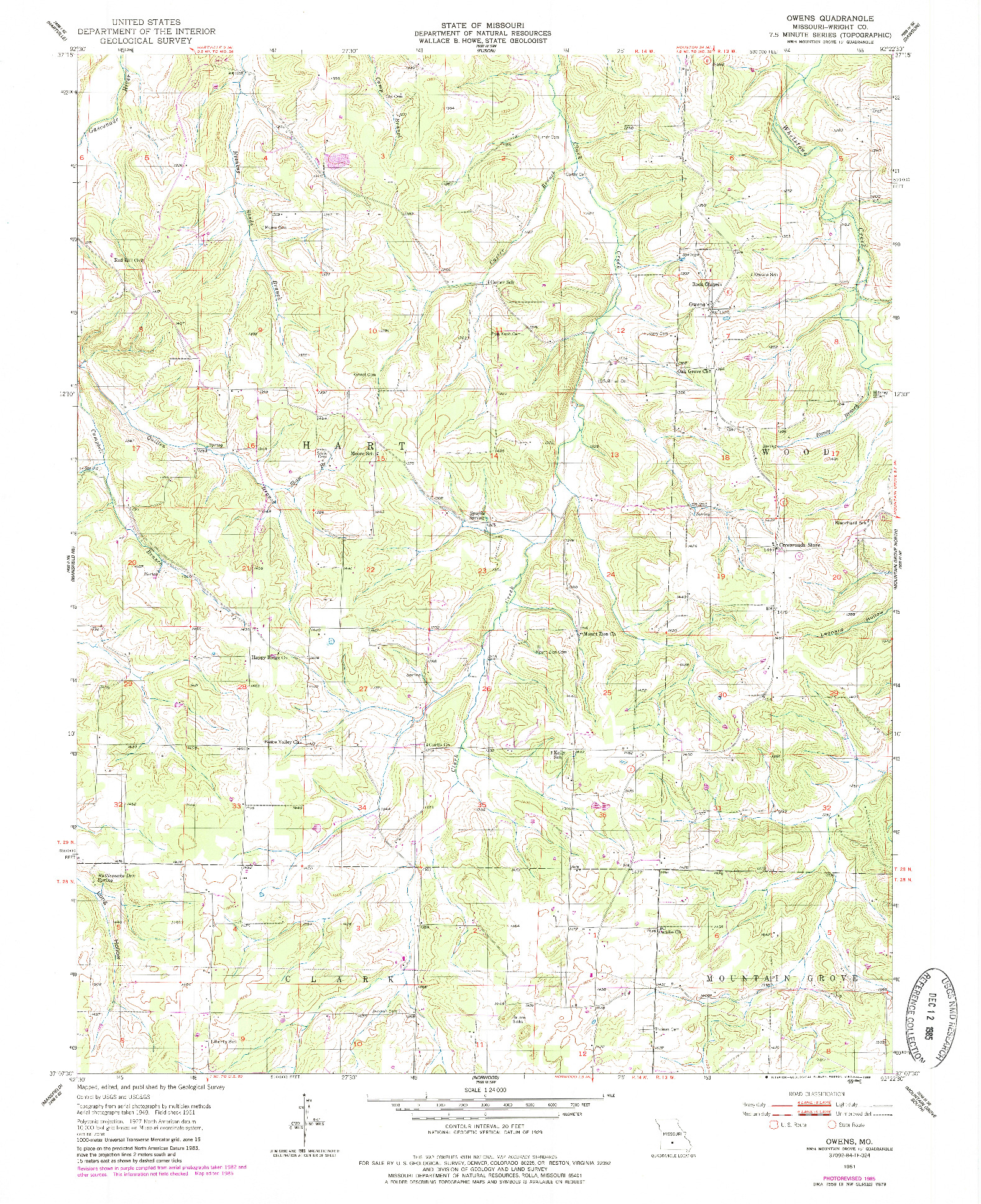 USGS 1:24000-SCALE QUADRANGLE FOR OWENS, MO 1951