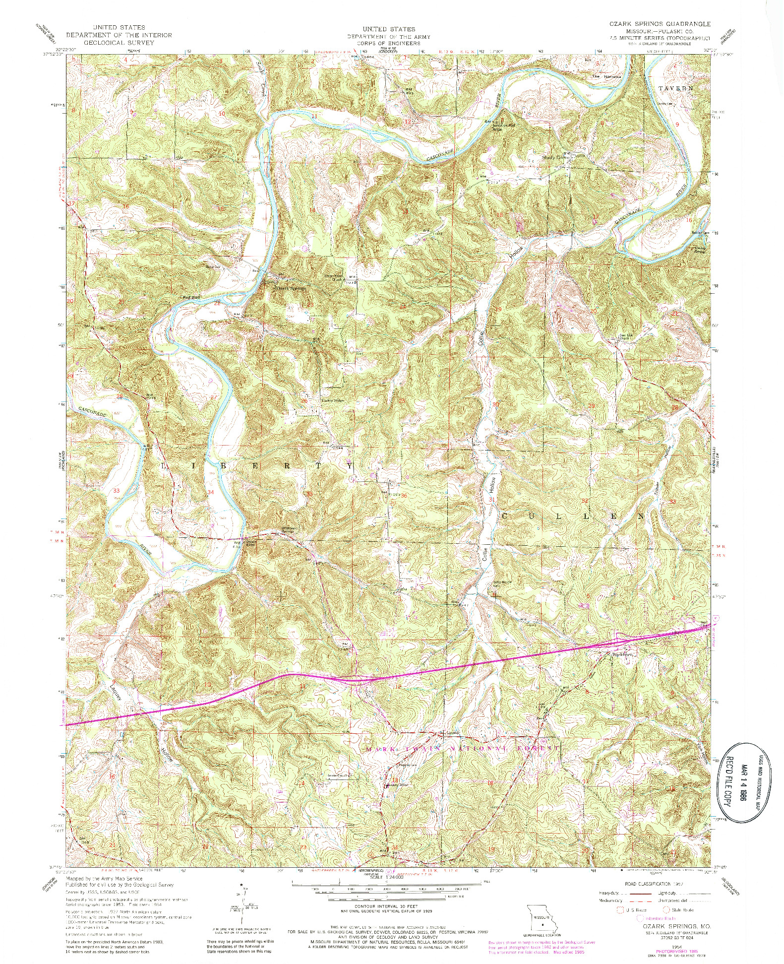 USGS 1:24000-SCALE QUADRANGLE FOR OZARK SPRINGS, MO 1954