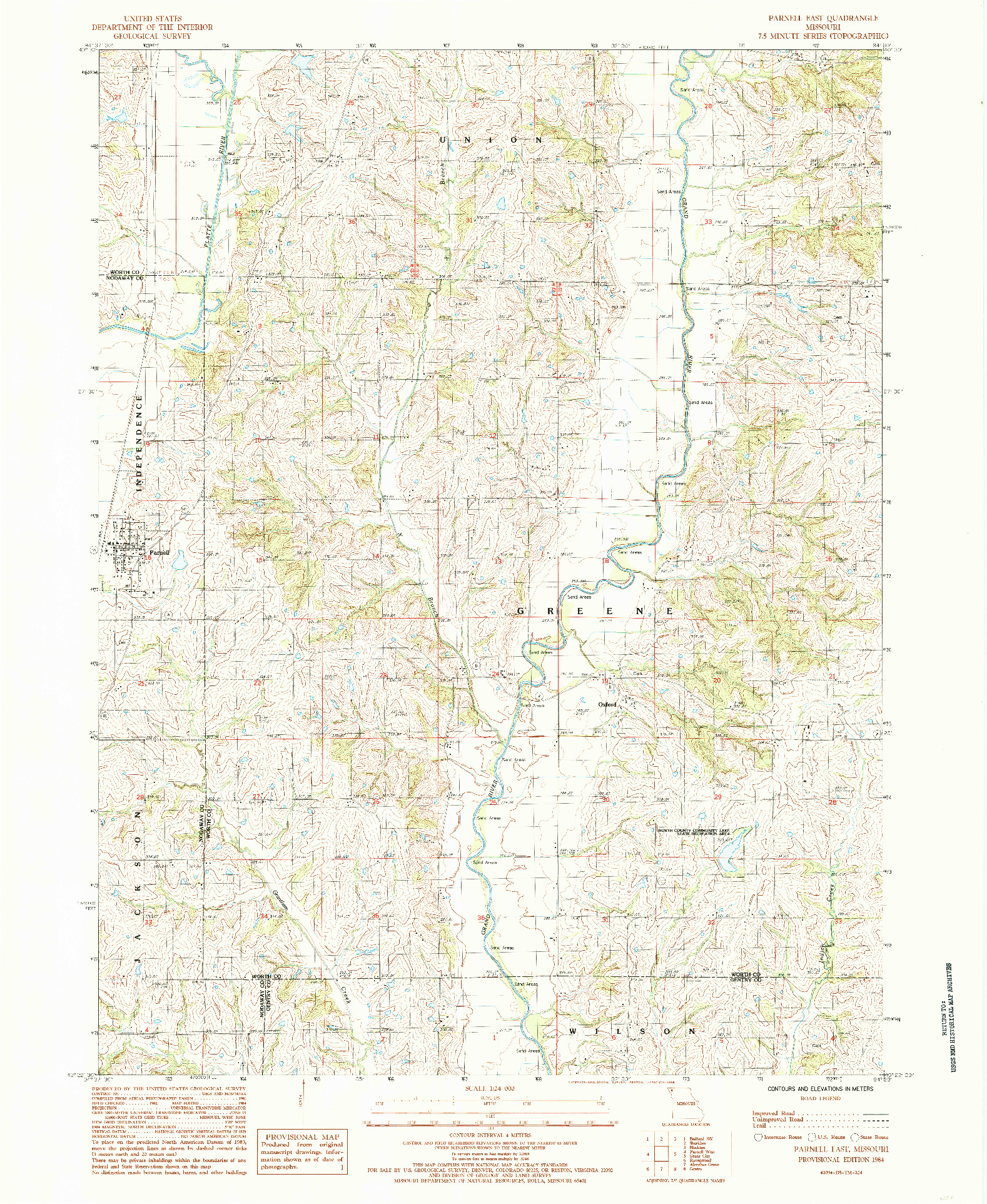 USGS 1:24000-SCALE QUADRANGLE FOR PARNELL EAST, MO 1984