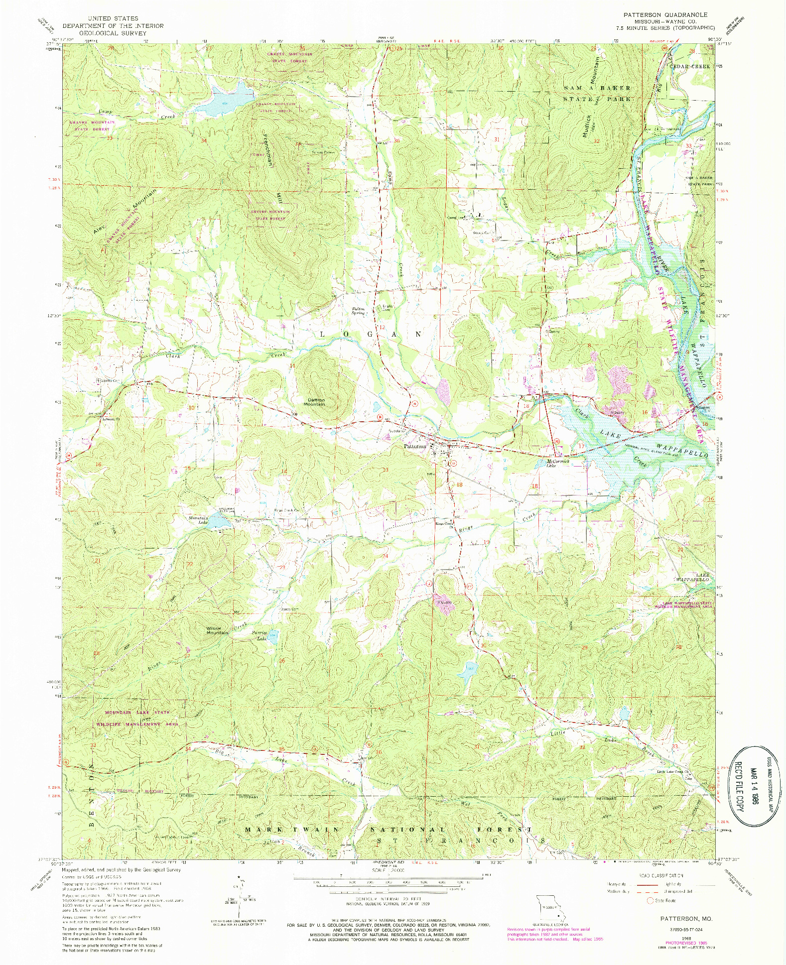 USGS 1:24000-SCALE QUADRANGLE FOR PATTERSON, MO 1968