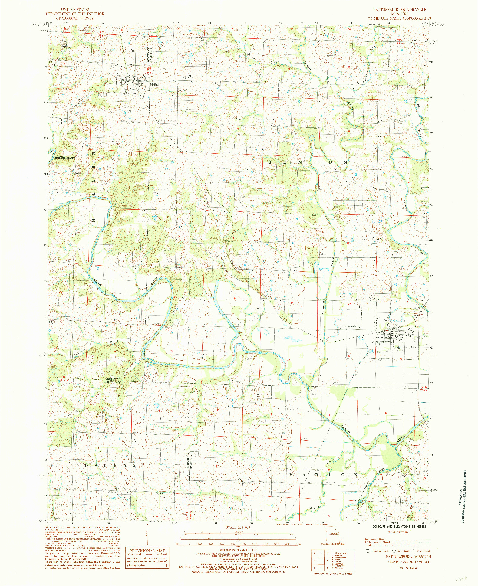 USGS 1:24000-SCALE QUADRANGLE FOR PATTONSBURG, MO 1984