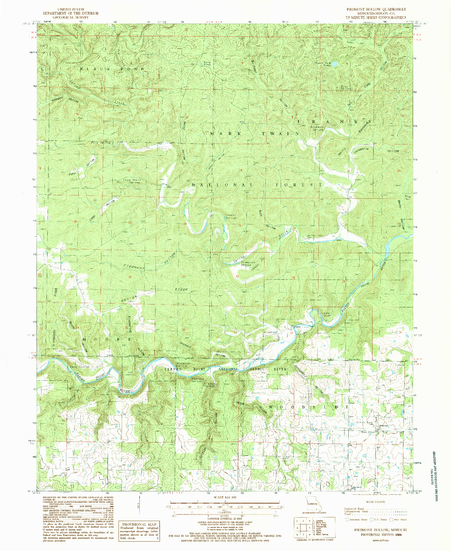 USGS 1:24000-SCALE QUADRANGLE FOR PIEDMONT HOLLOW, MO 1984
