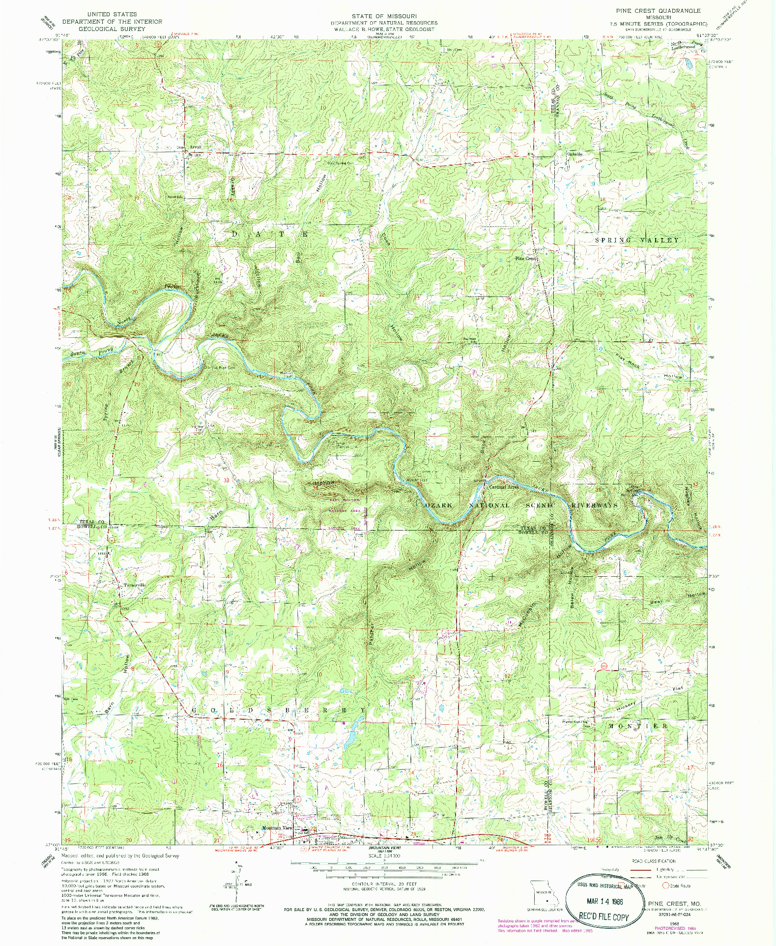 USGS 1:24000-SCALE QUADRANGLE FOR PINE CREST, MO 1968